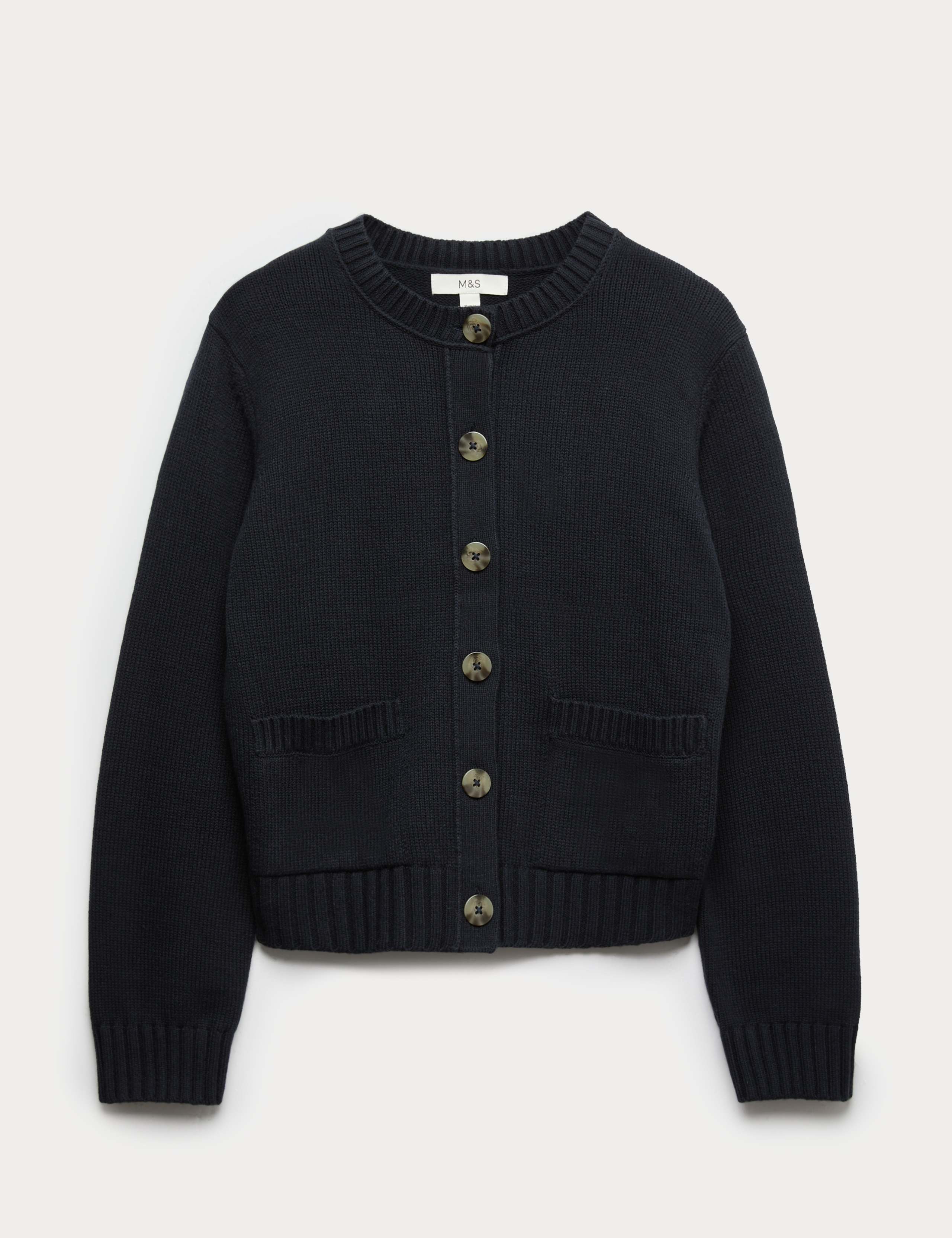 Cotton Rich Crew Neck Button Front Cardigan 2 of 6