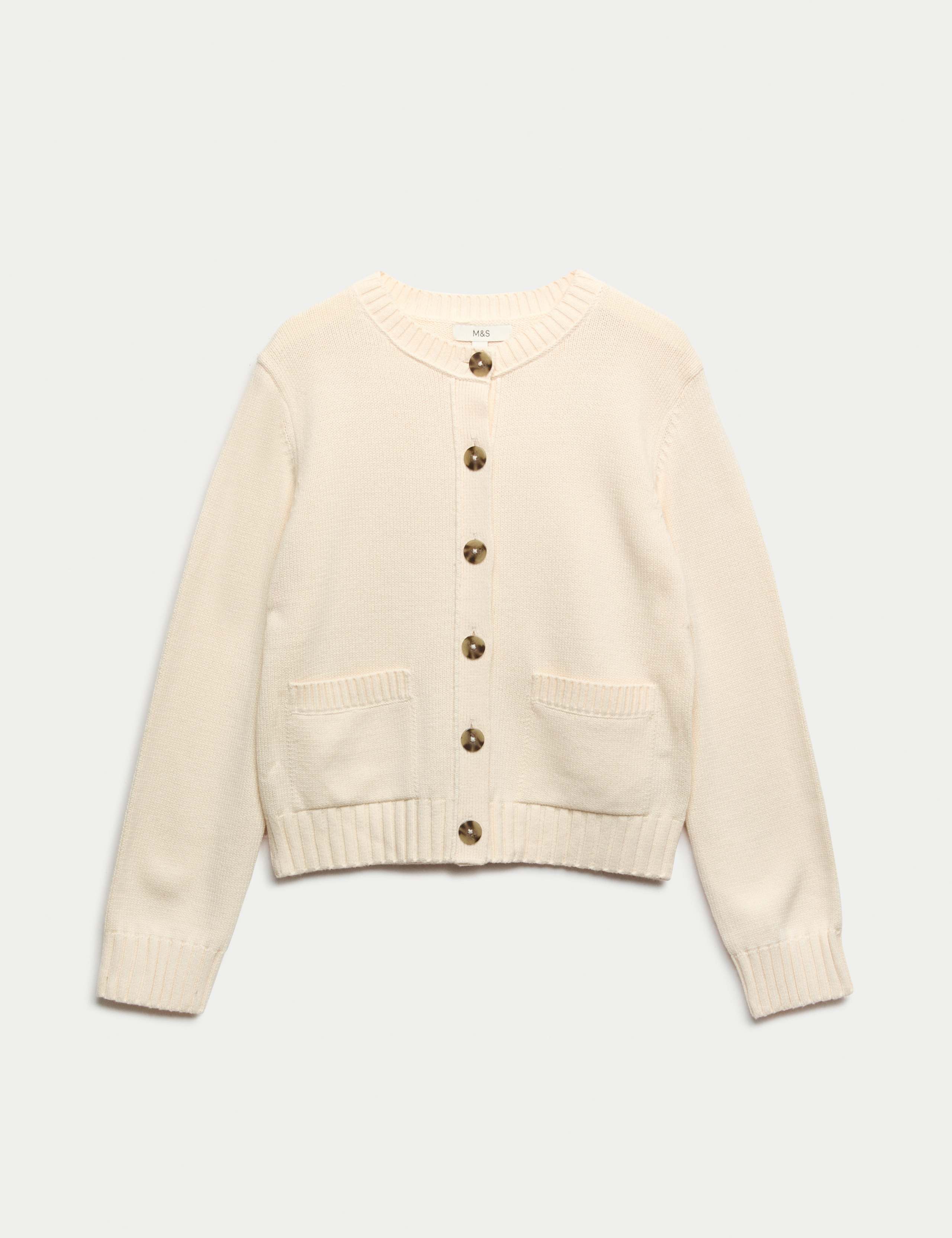 Cotton Rich Crew Neck Button Front Cardigan 2 of 4