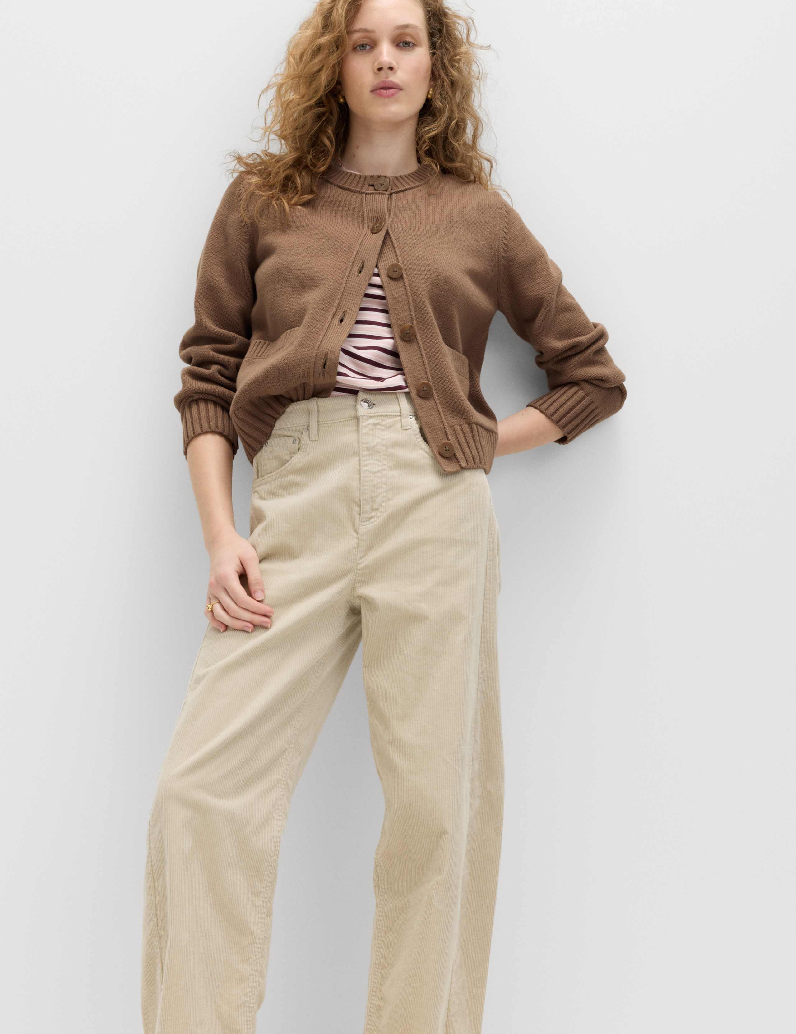 Cotton Rich Crew Neck Button Front Cardigan 1 of 6