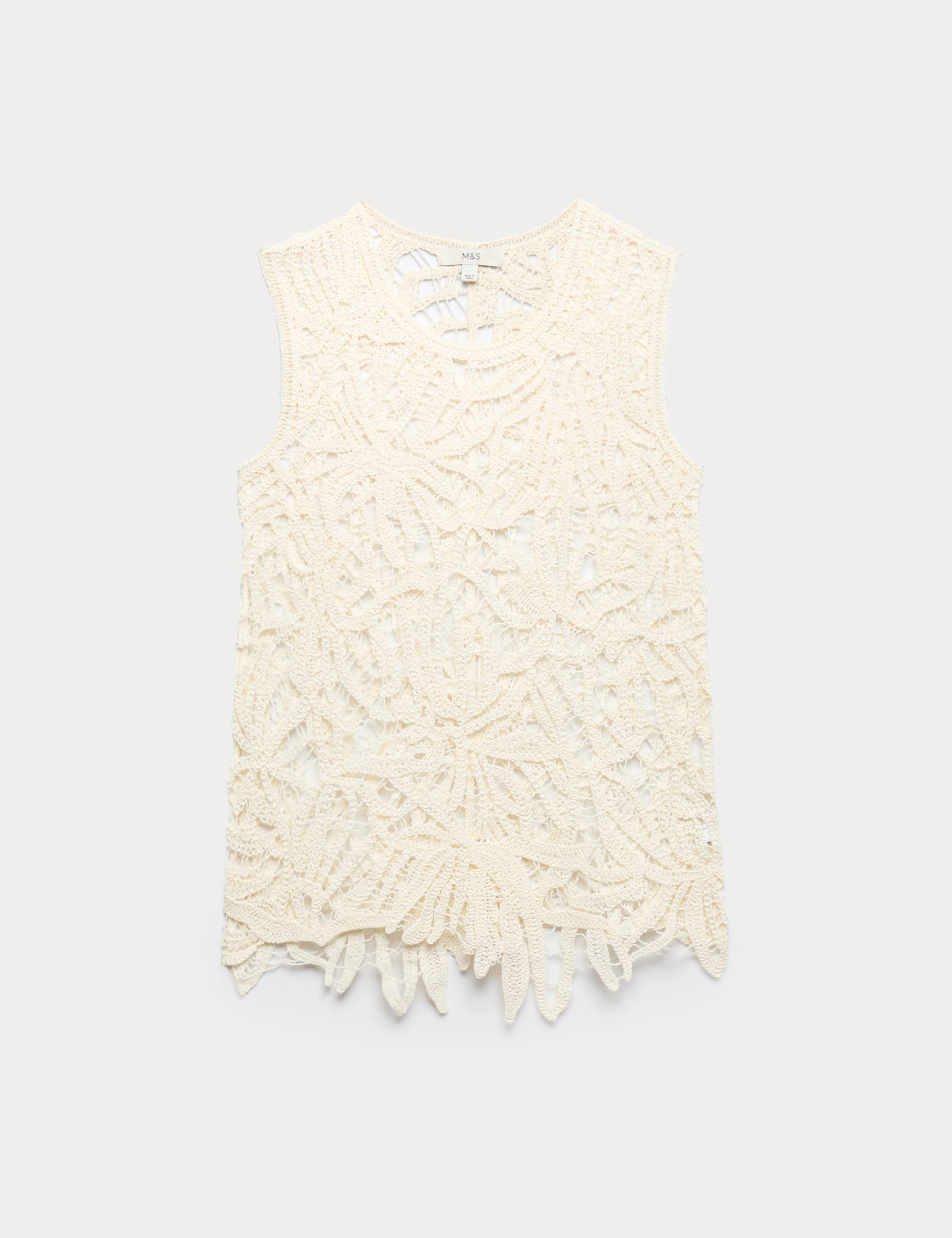 Pure Cotton Crochet-Style Knitted Vest 2 of 6
