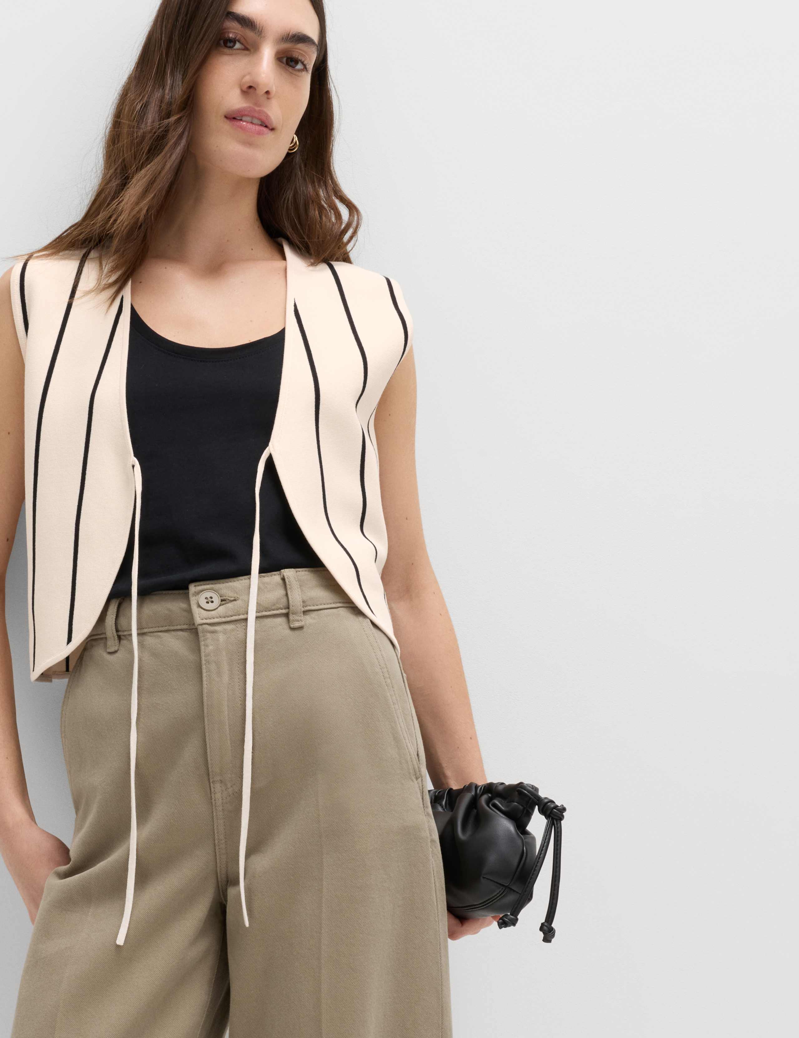 Tie Front Striped Cropped Knitted Waistcoat 3 of 6