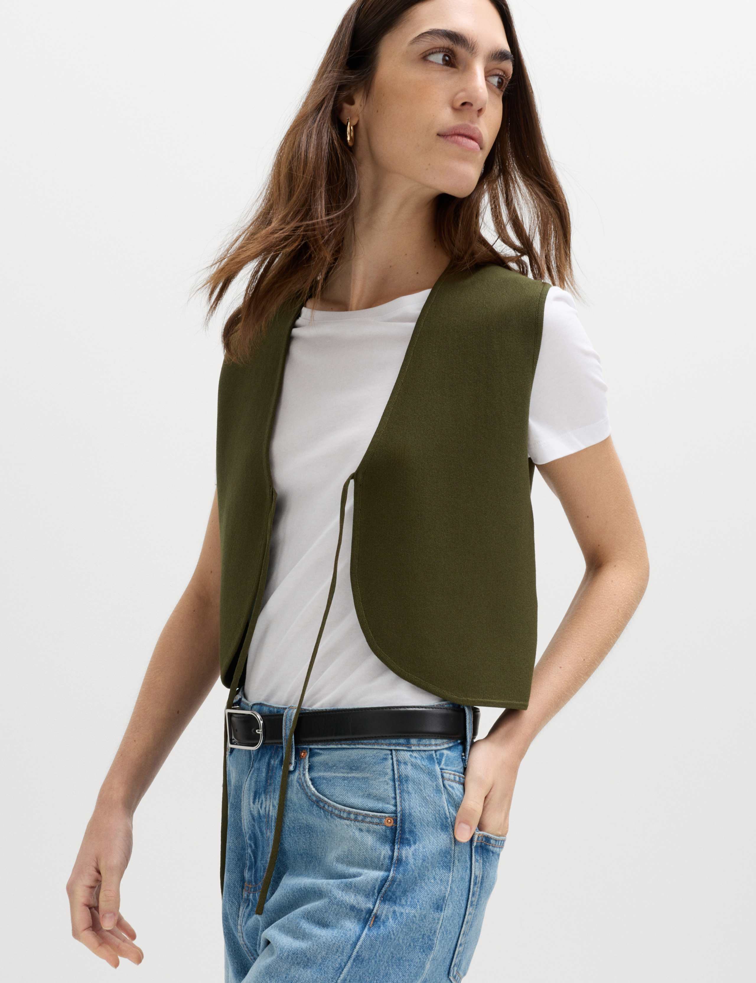 Tie Front Slim Fit Cropped Knitted Waistcoat 3 of 6