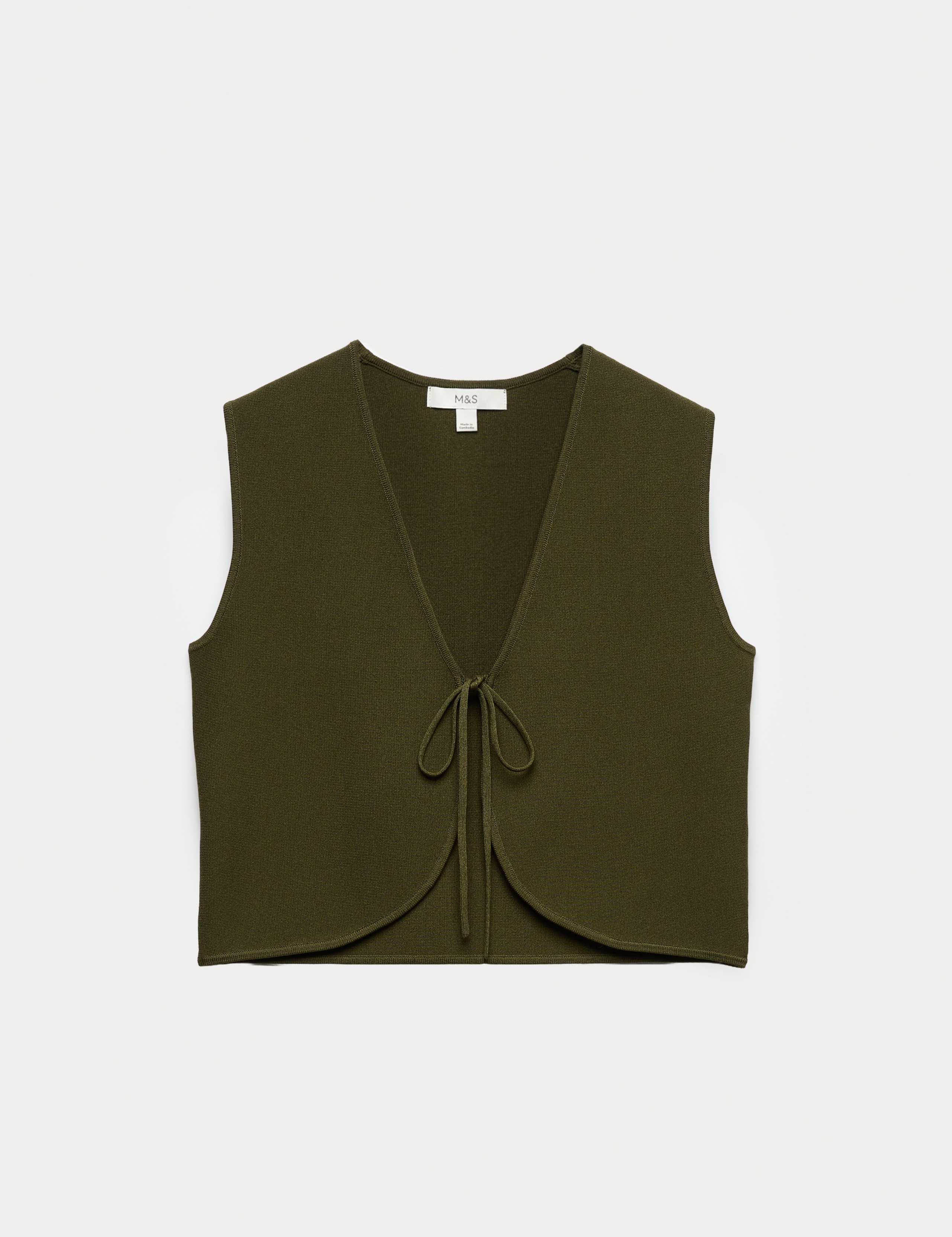 Tie Front Slim Fit Cropped Knitted Waistcoat 2 of 6