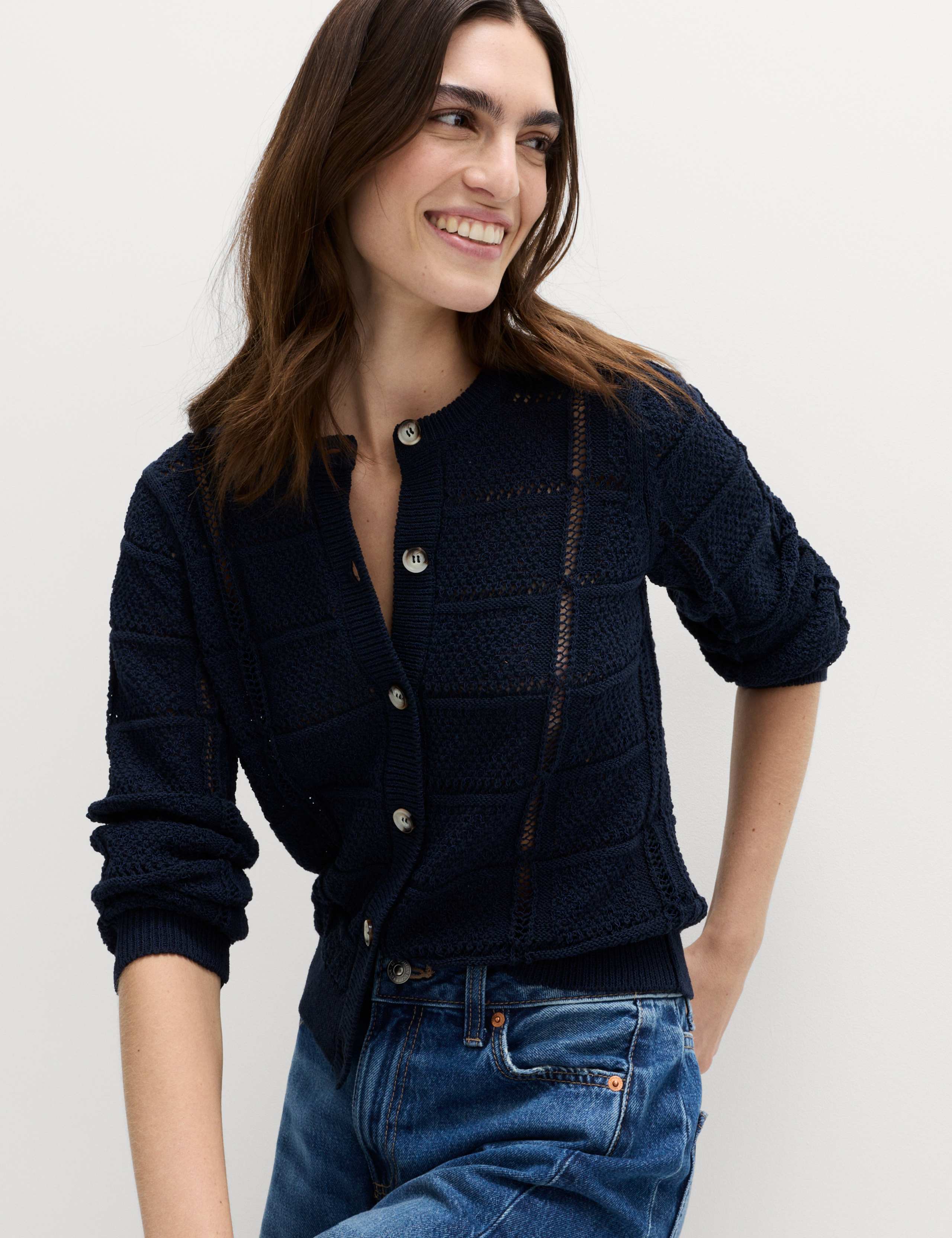 Cotton Blend Cropped Cardigan 1 of 4