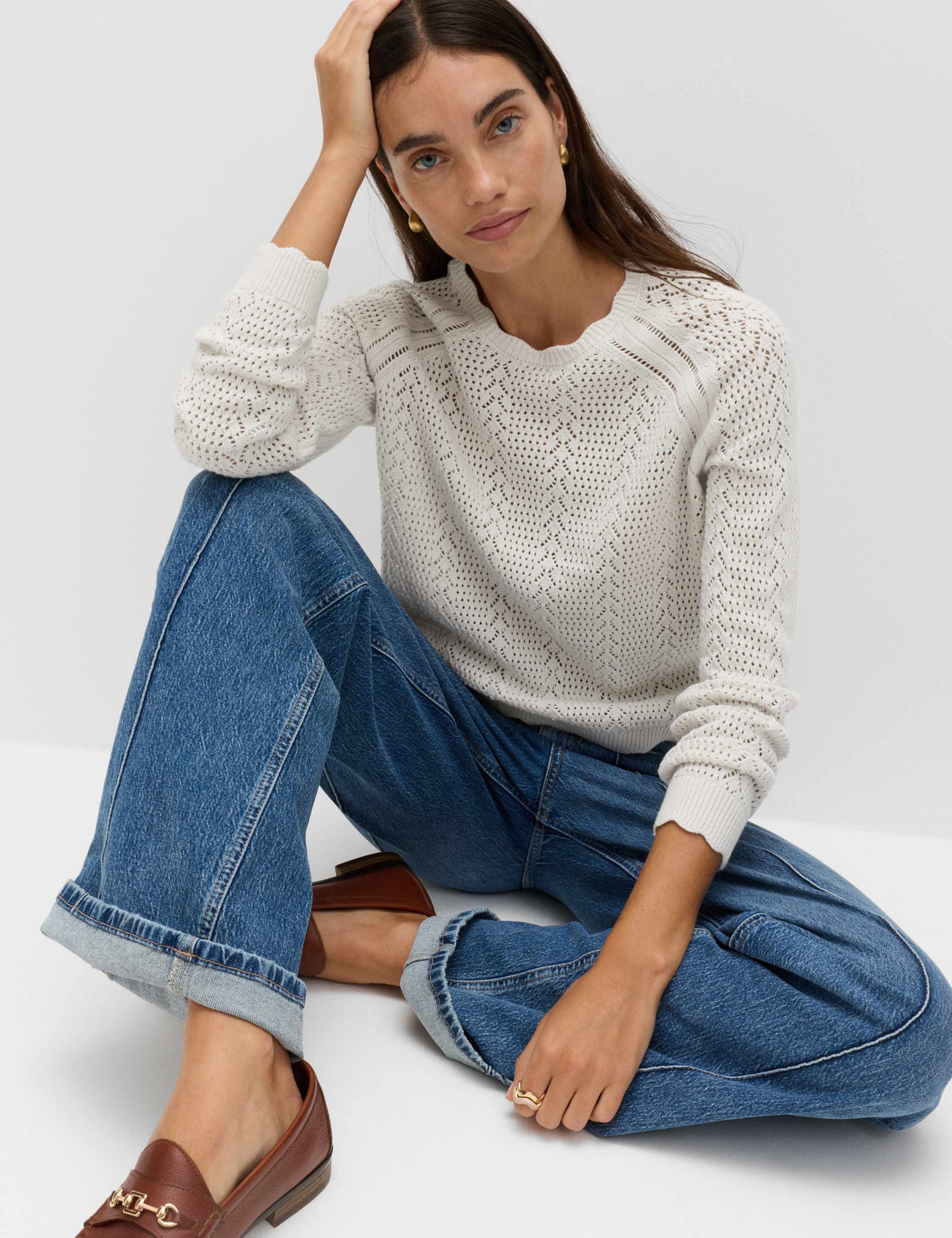 Cotton Rich Pointelle Scallop Edge Jumper 4 of 5