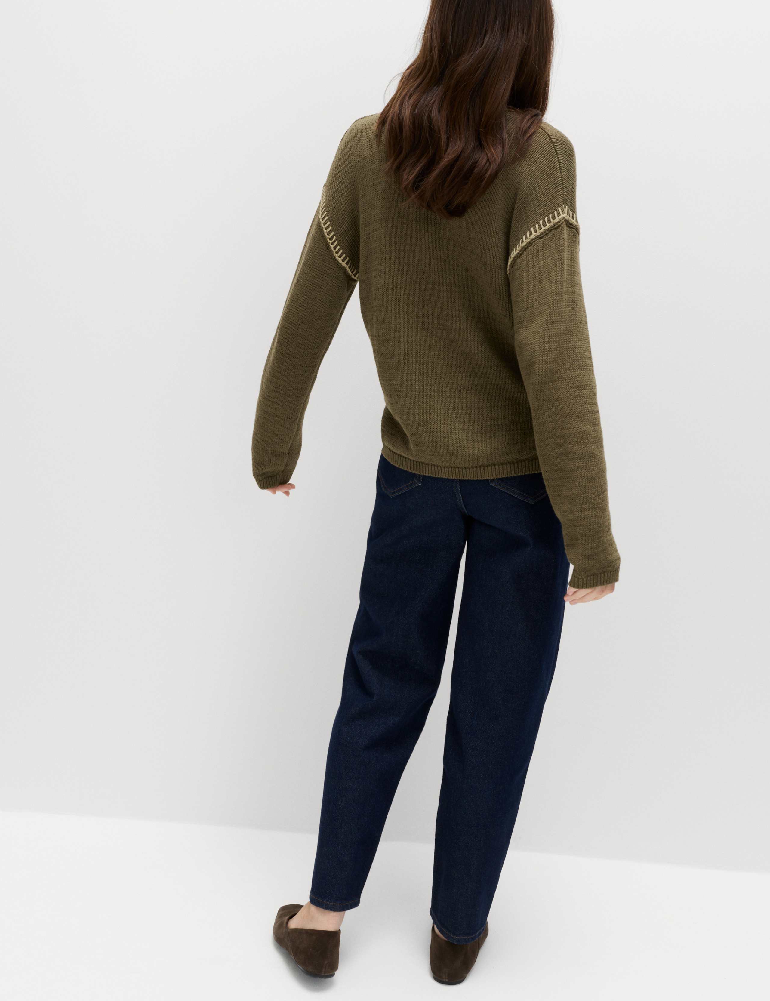 Cotton Rich Textured V-Neck Whipstitch Cardigan 4 of 5