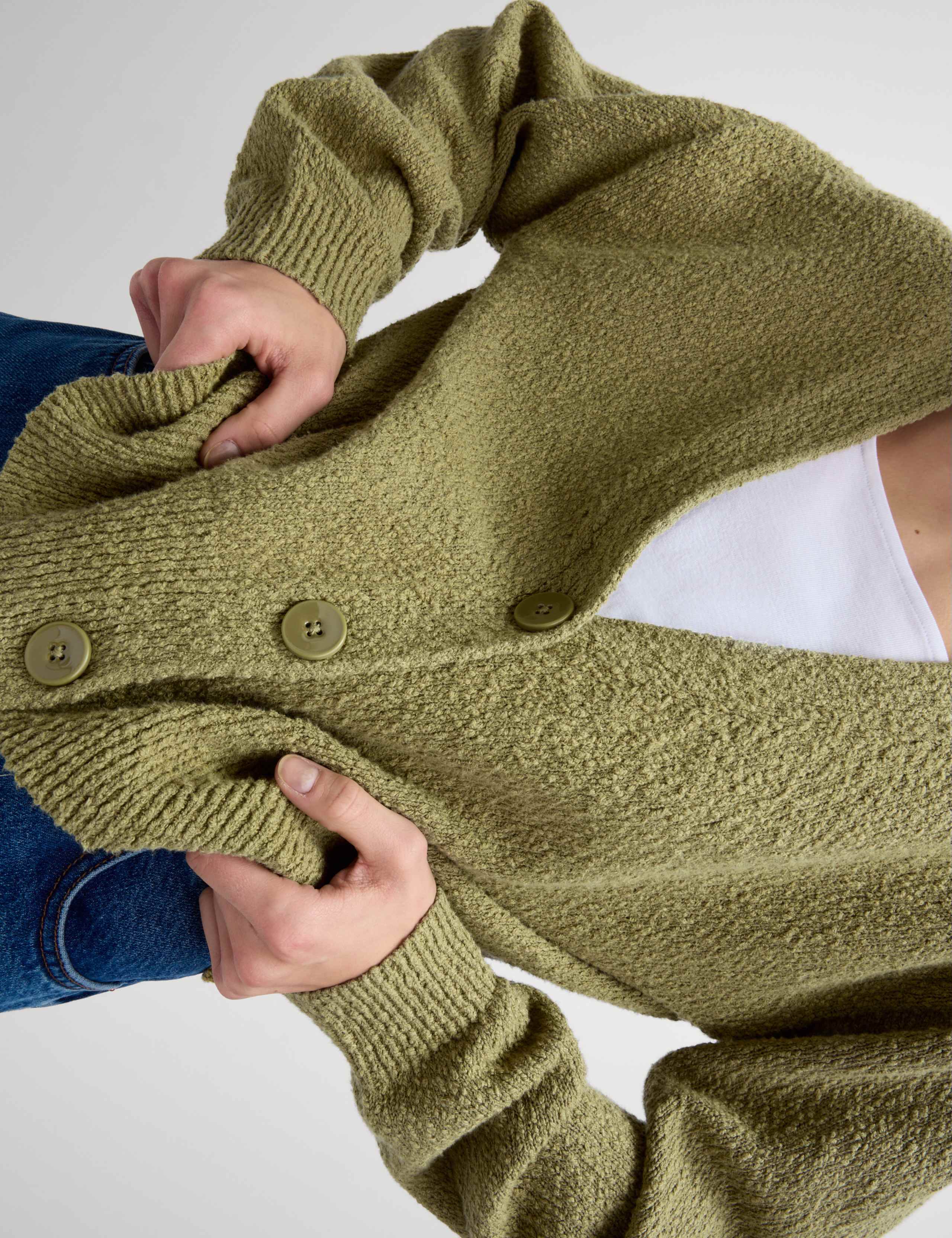 Cotton Rich Textured V-Neck Relaxed Cardigan 3 of 6