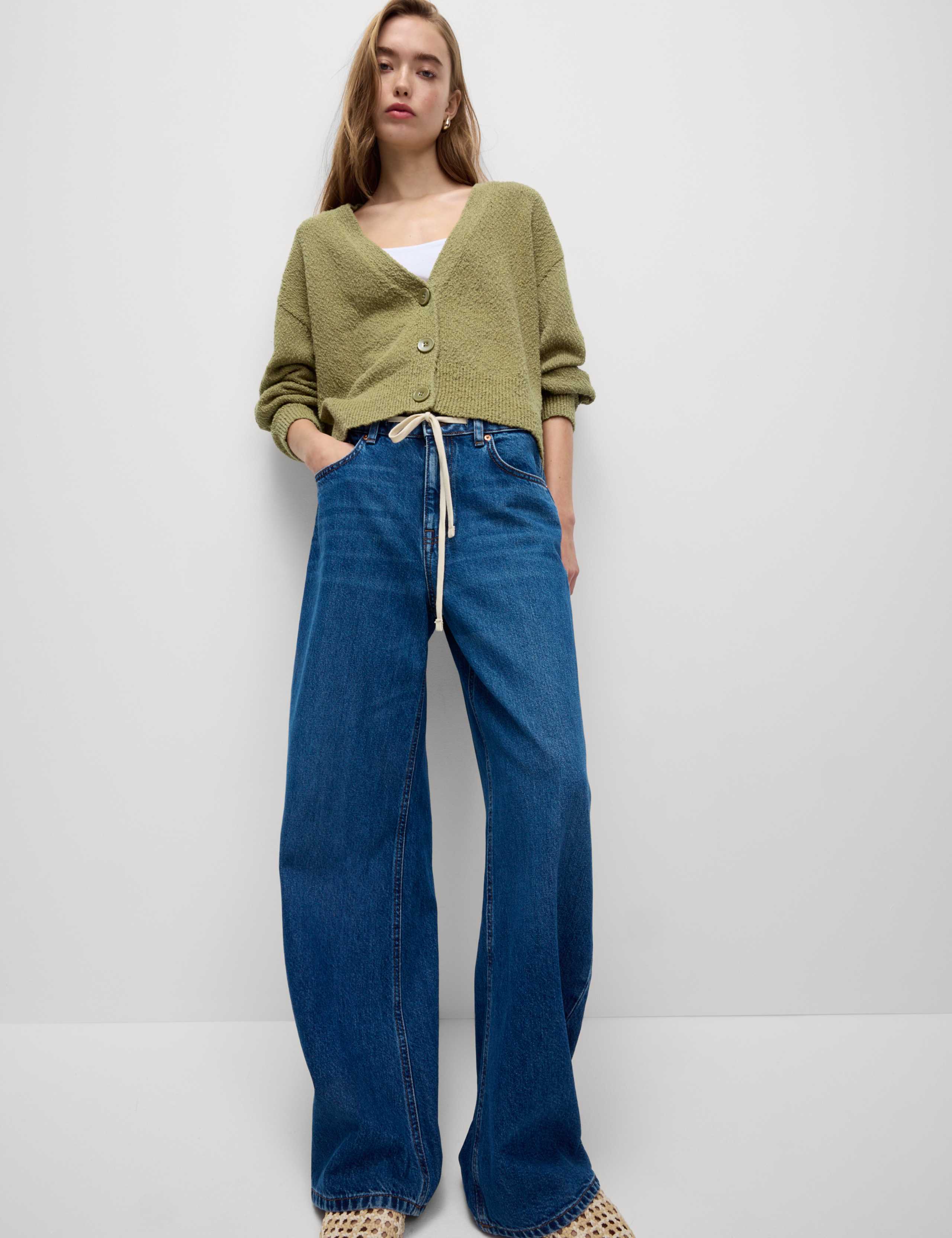 Cotton Rich Textured V-Neck Relaxed Cardigan 4 of 6