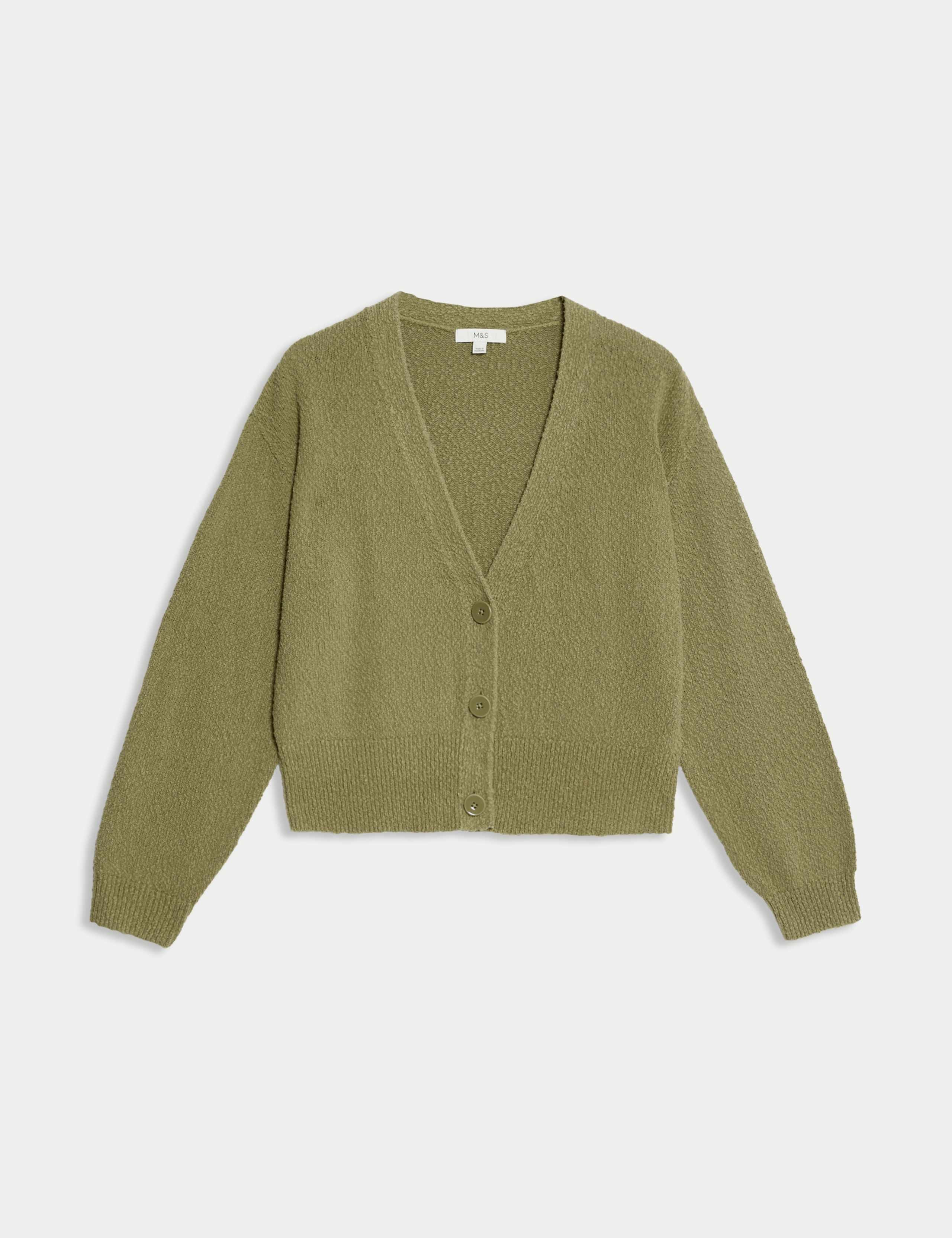 Cotton Rich Textured V-Neck Relaxed Cardigan 2 of 6