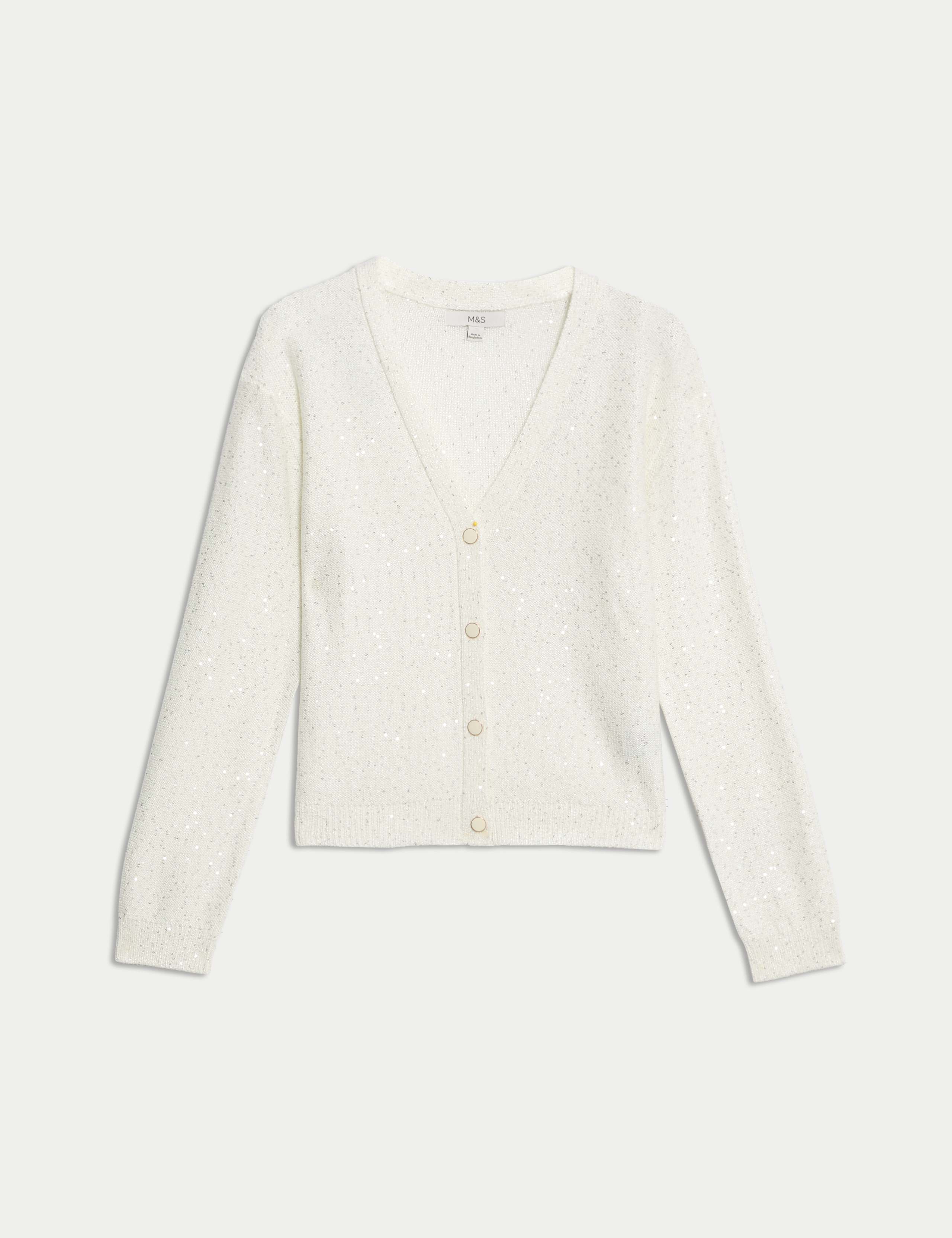 Sparkly V-Neck Button Front Cropped Cardigan 2 of 5