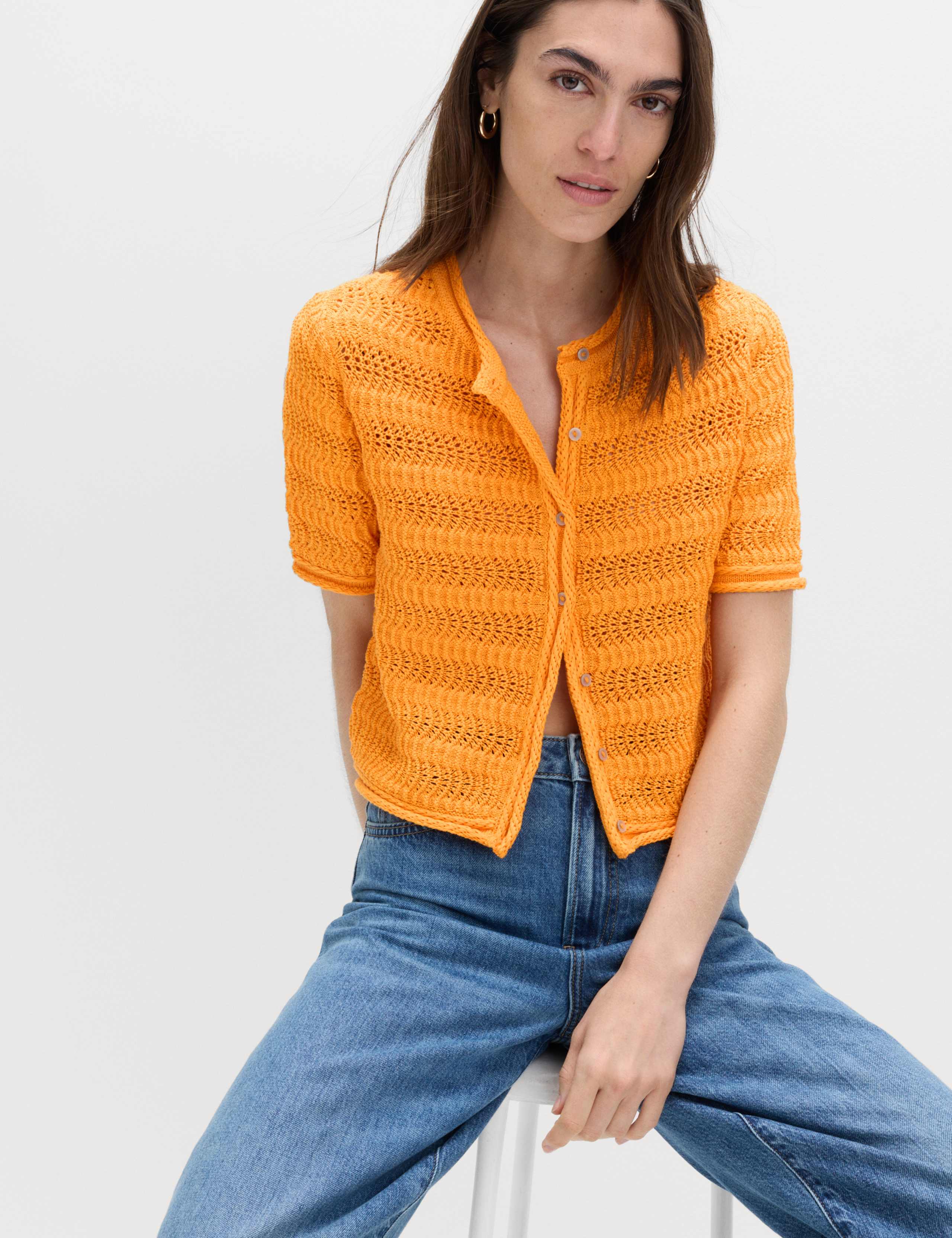 Cotton Blend Textured Cropped Cardigan 5 of 5