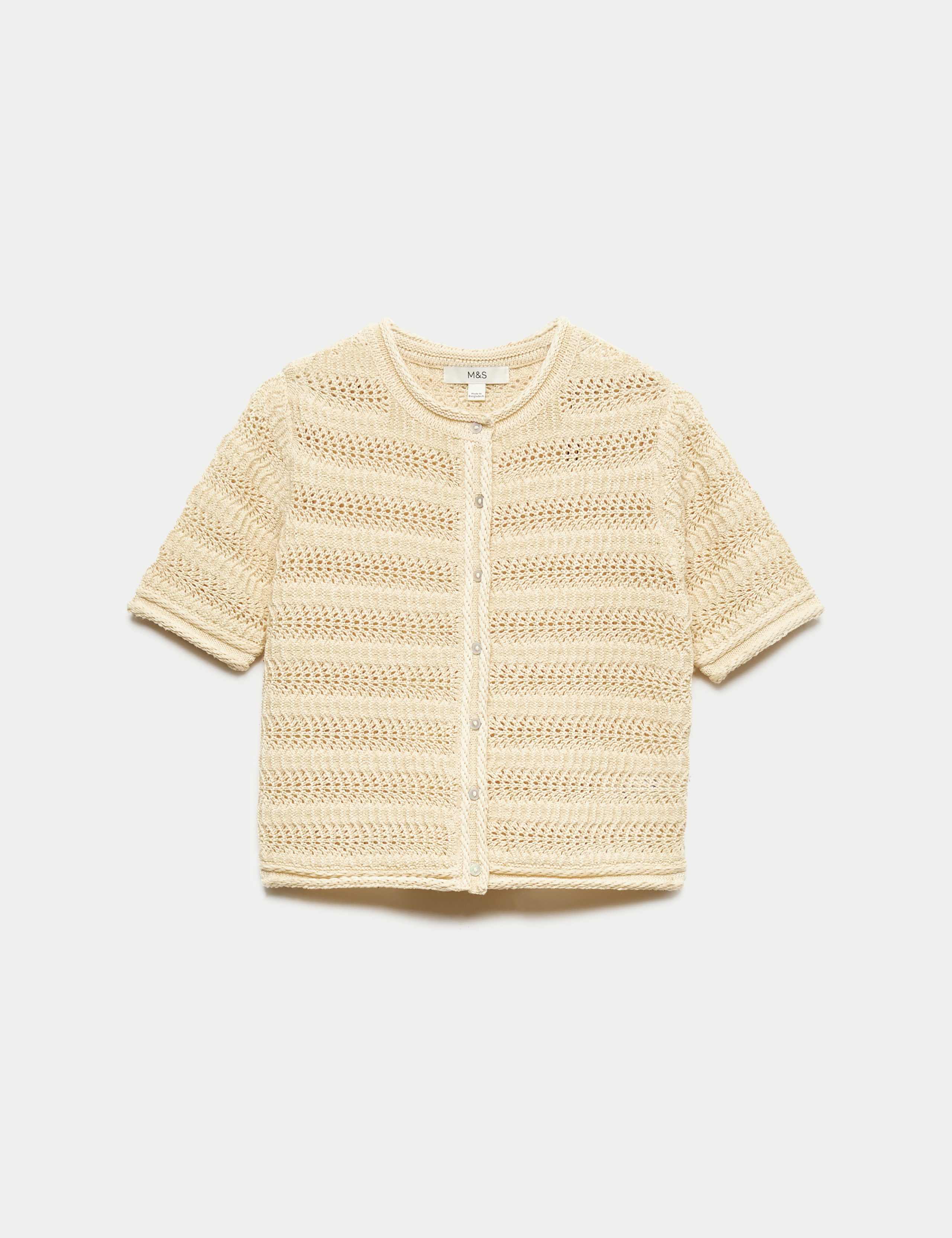 Cotton Blend Textured Cropped Cardigan 2 of 7