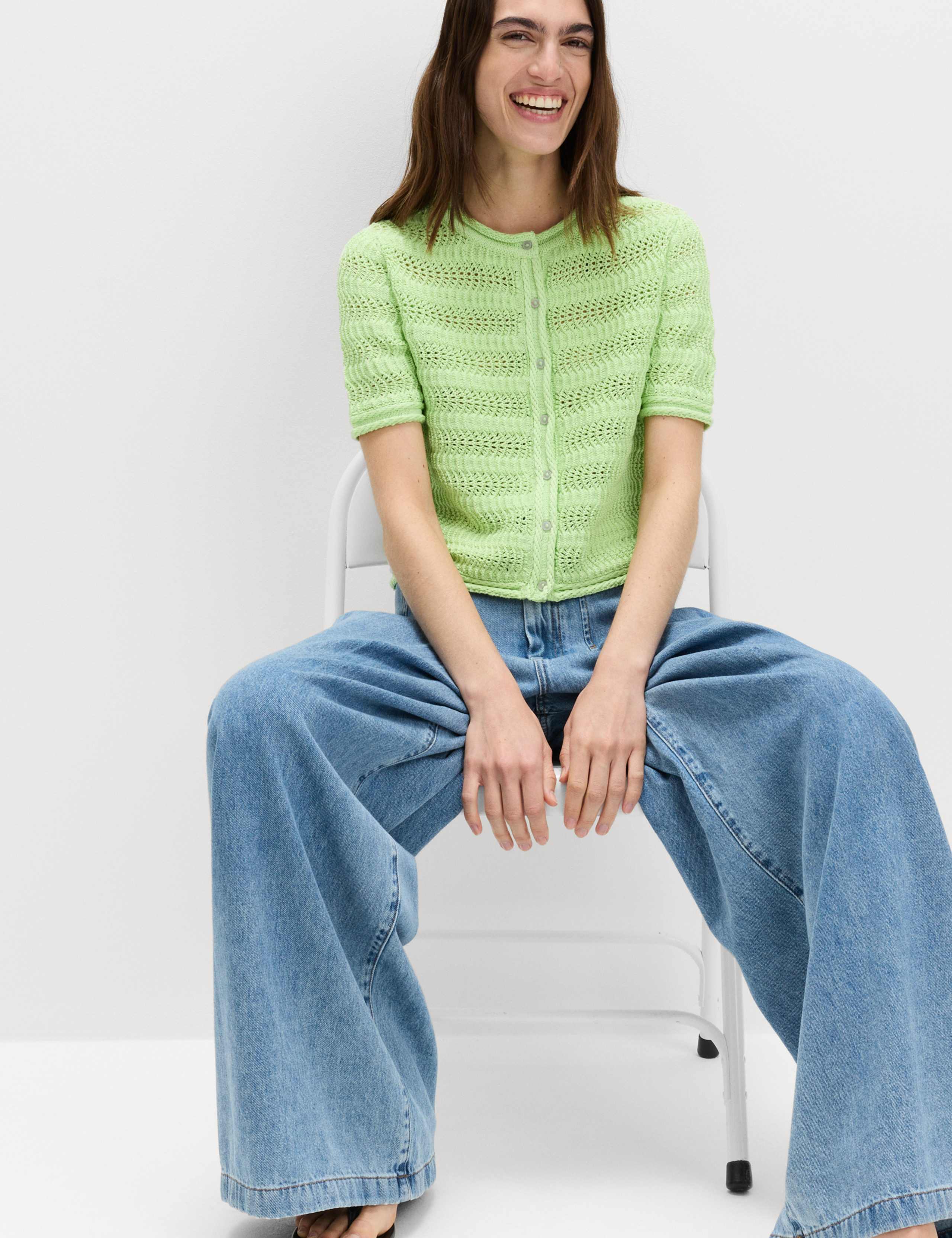 Cotton Blend Textured Cropped Cardigan 1 of 5