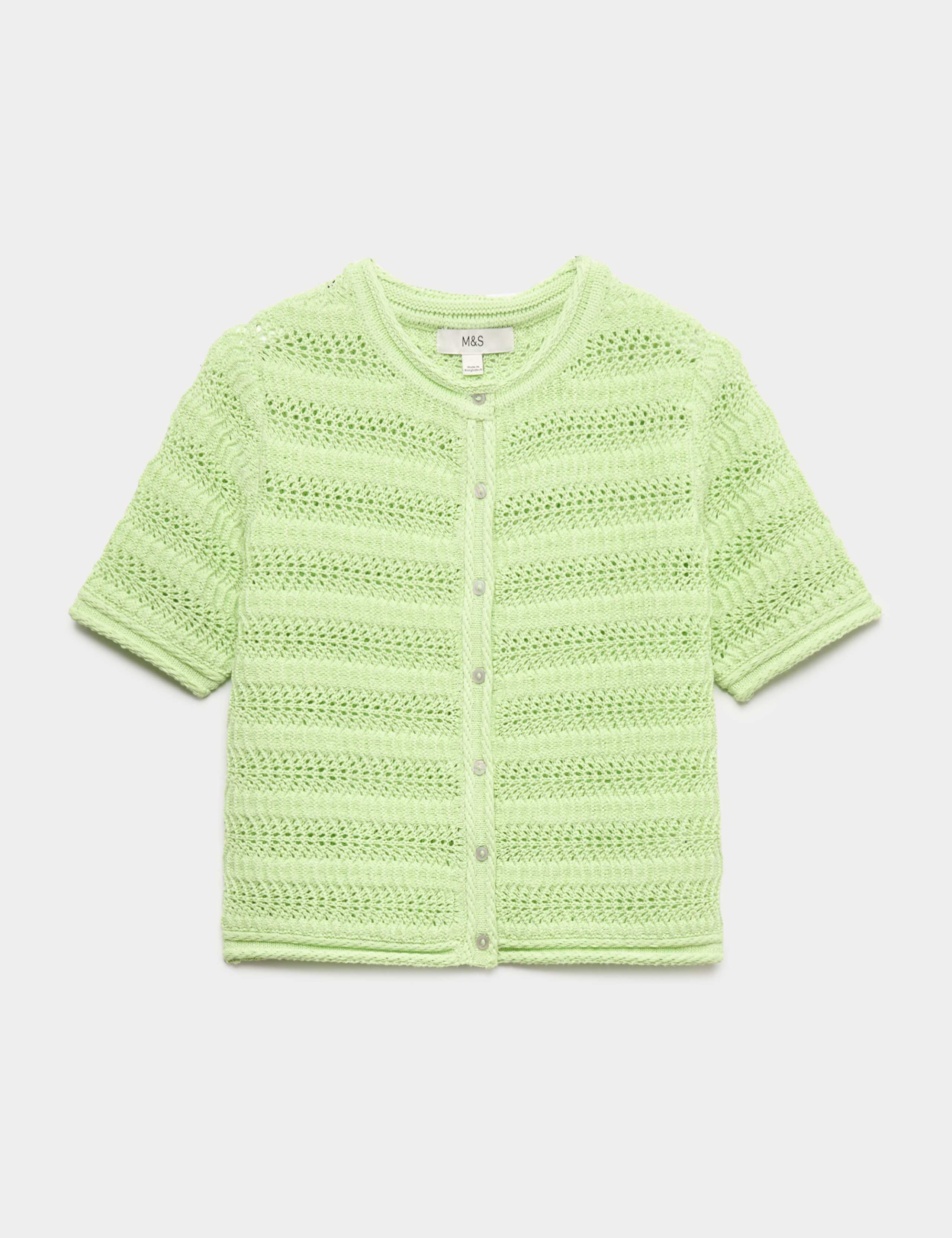 Cotton Blend Textured Cropped Cardigan 2 of 5
