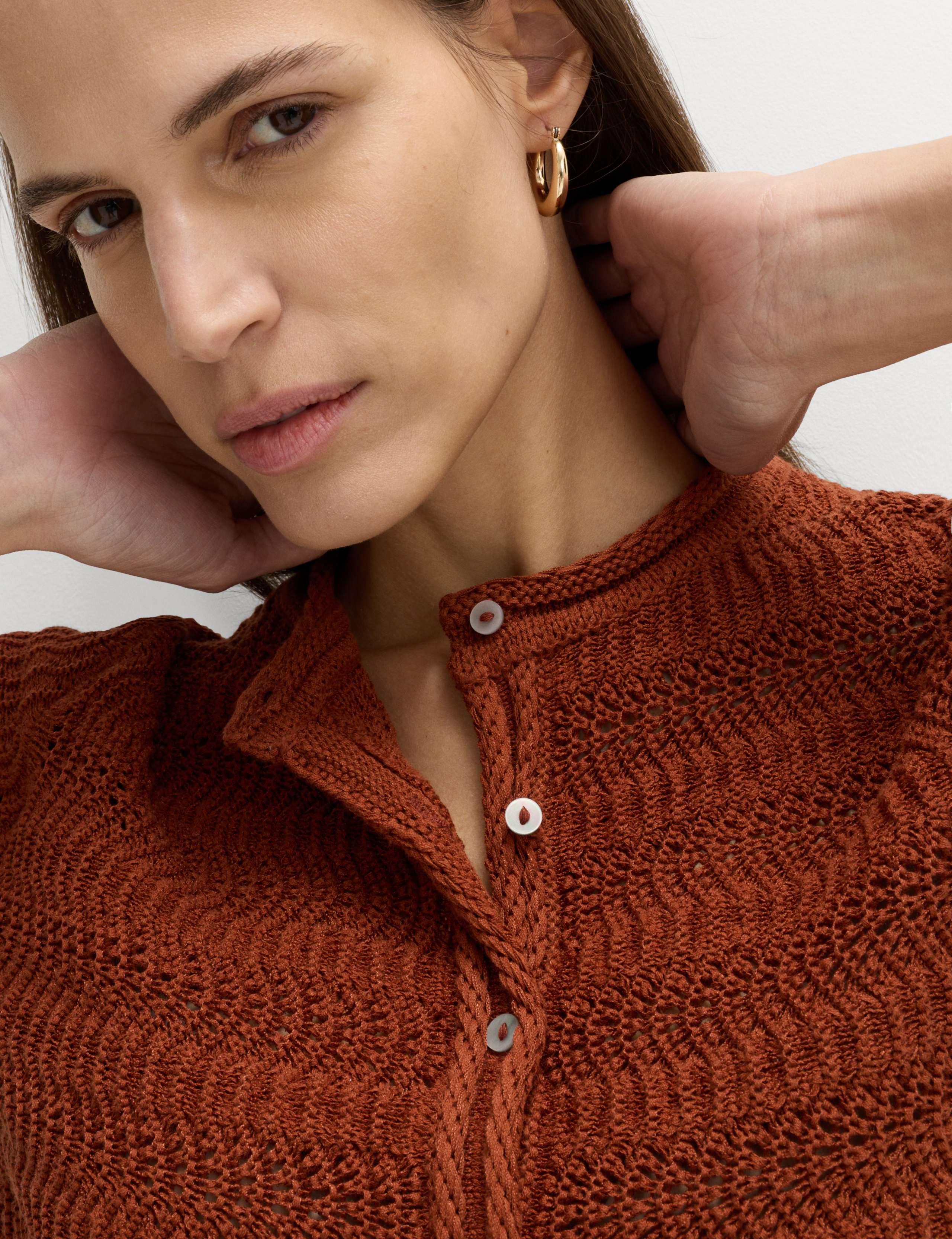 Cotton Blend Textured Cropped Cardigan 3 of 7