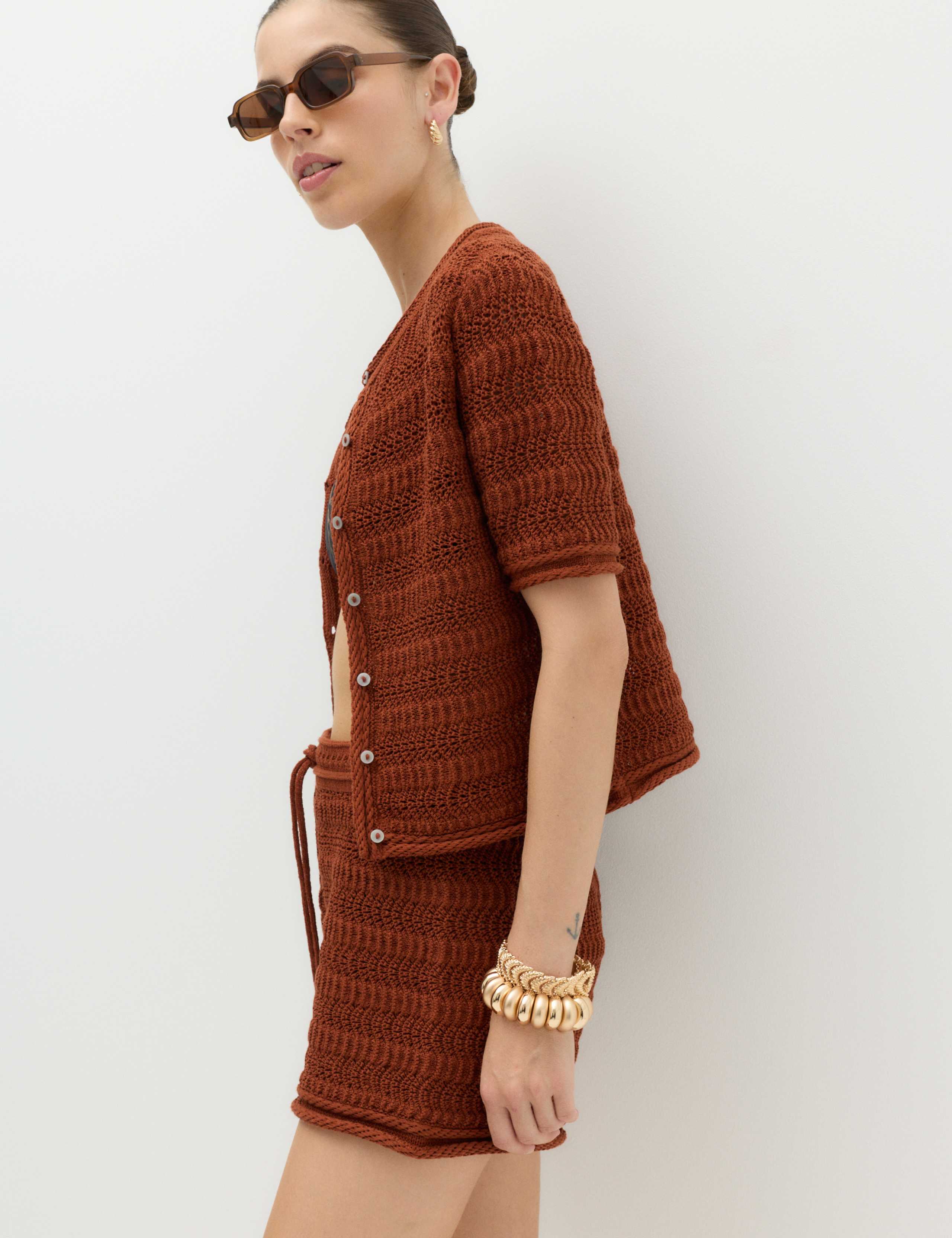 Cotton Blend Textured Cropped Cardigan 7 of 7