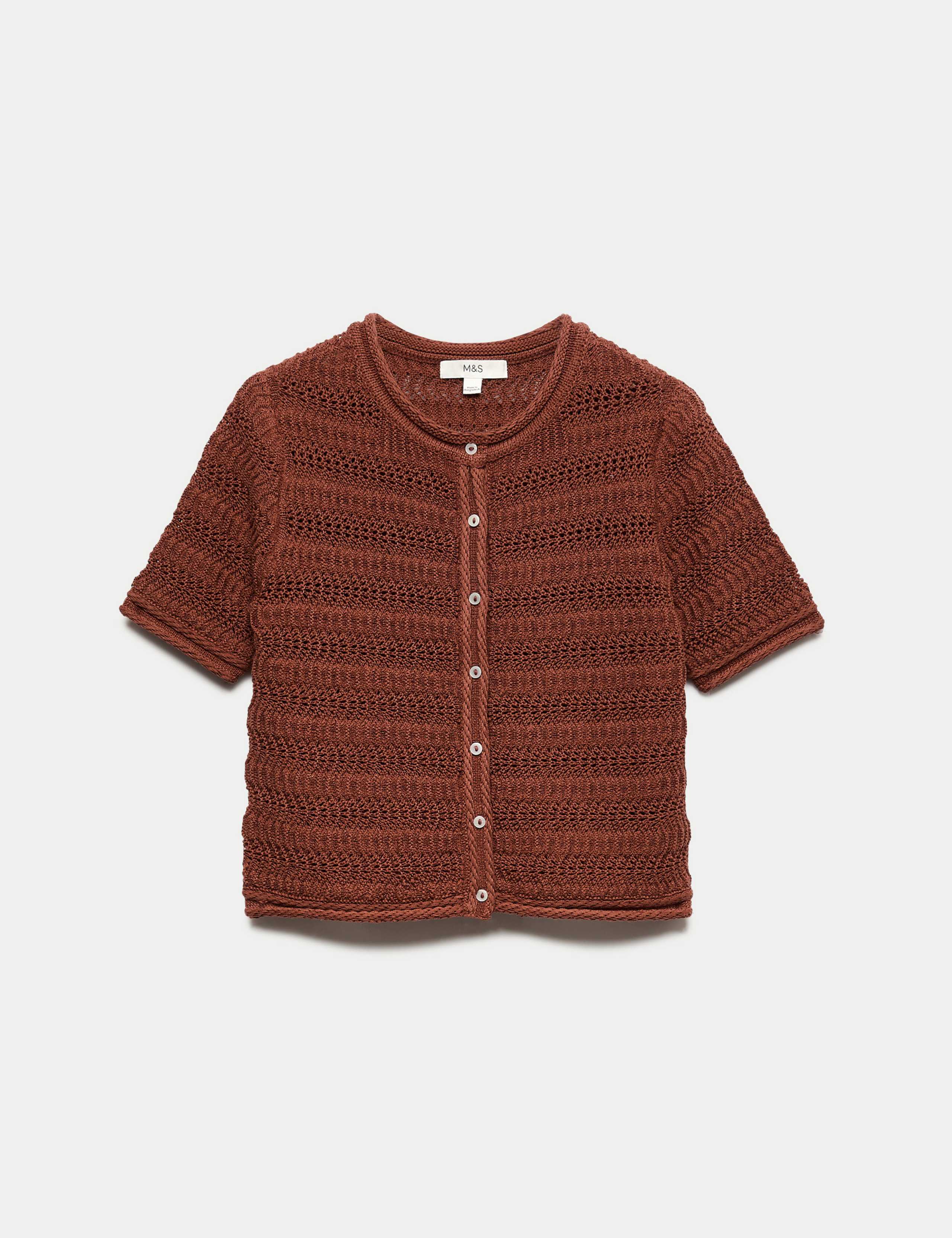 Cotton Blend Textured Cropped Cardigan 2 of 7