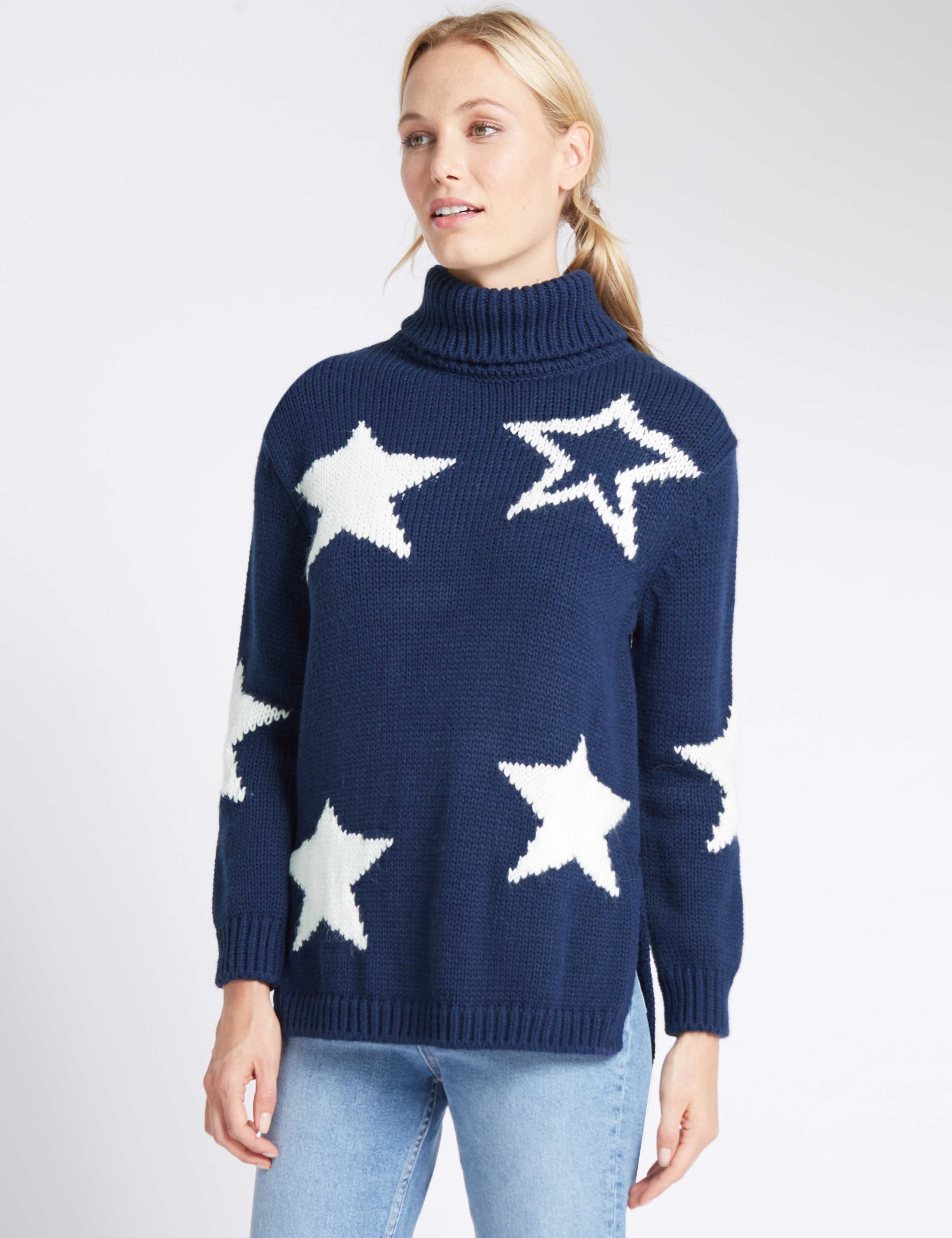 Star Print Polo Neck Jumper 1 of 4