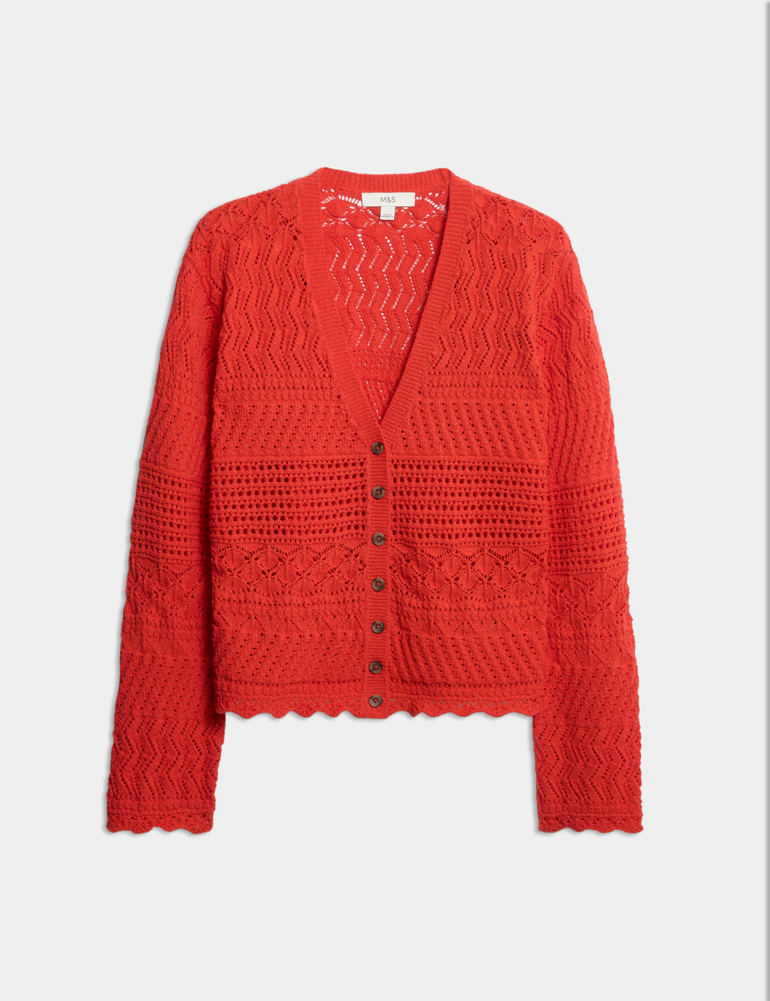 Cotton Blend Pointelle V-Neck Button Front Cardigan 2 of 6