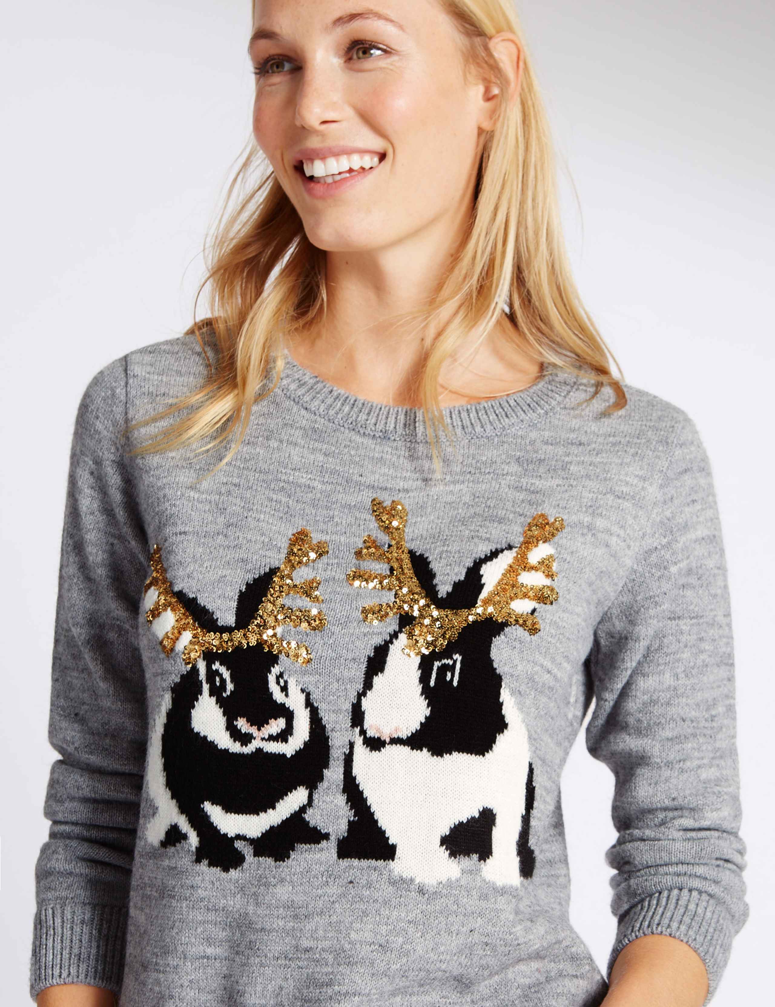 Embellished Rabbit Print Christmas Jumper 4 of 4
