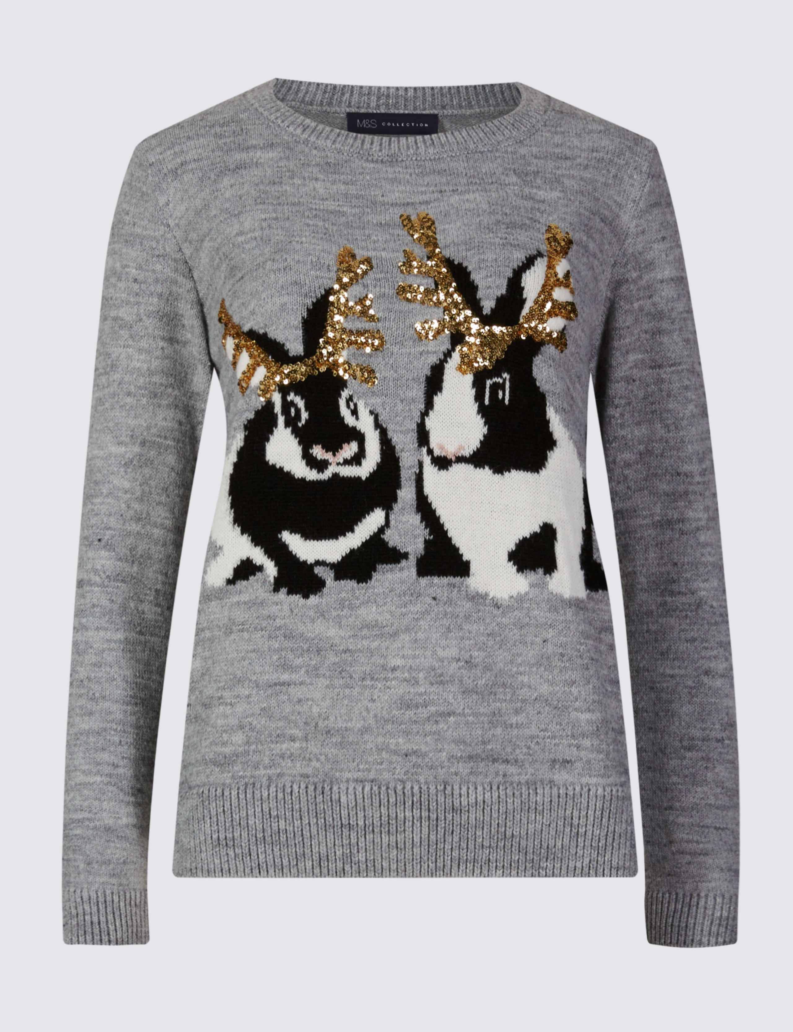 Embellished Rabbit Print Christmas Jumper 2 of 4