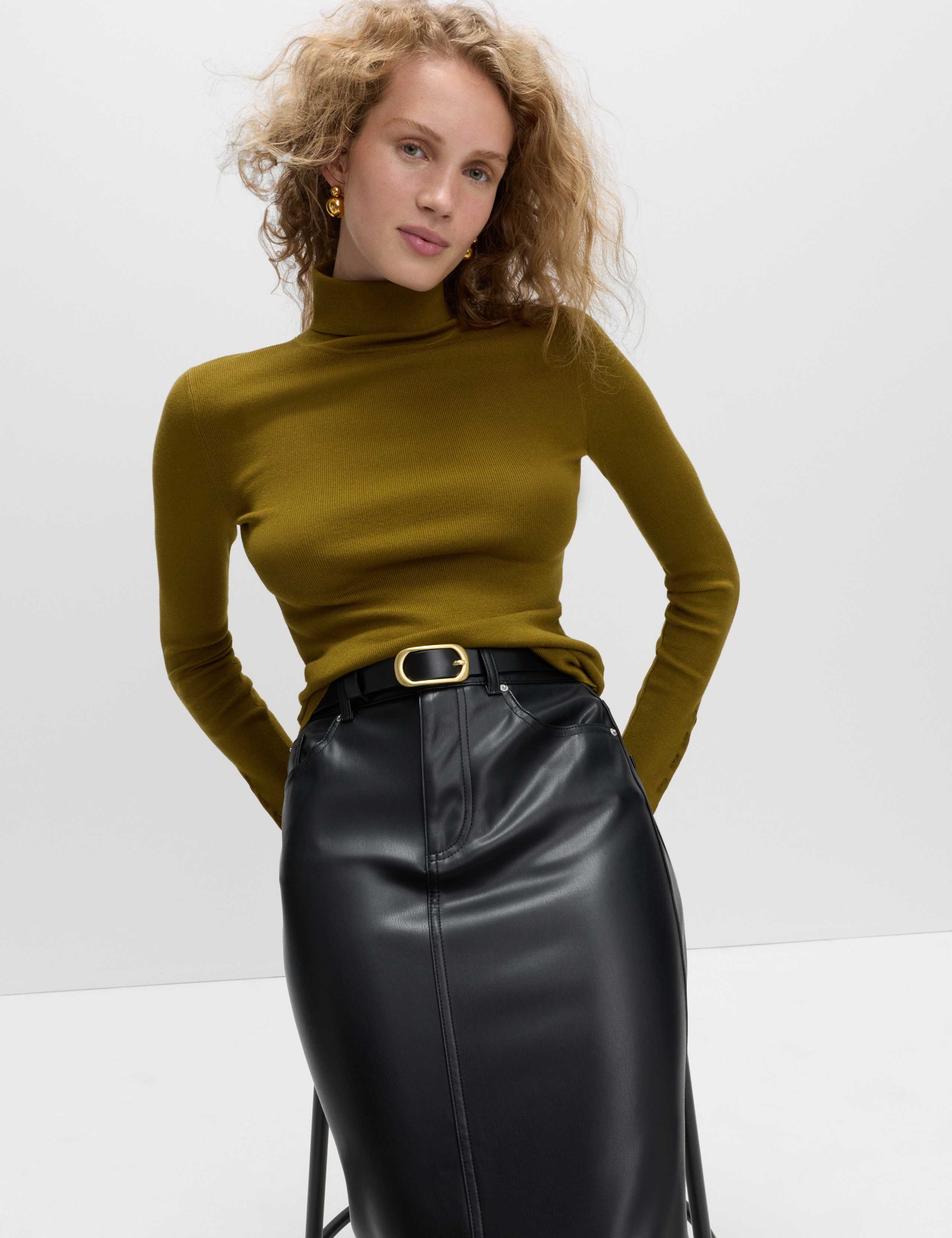 Ribbed Roll Neck Button Detail Jumper 4 of 6