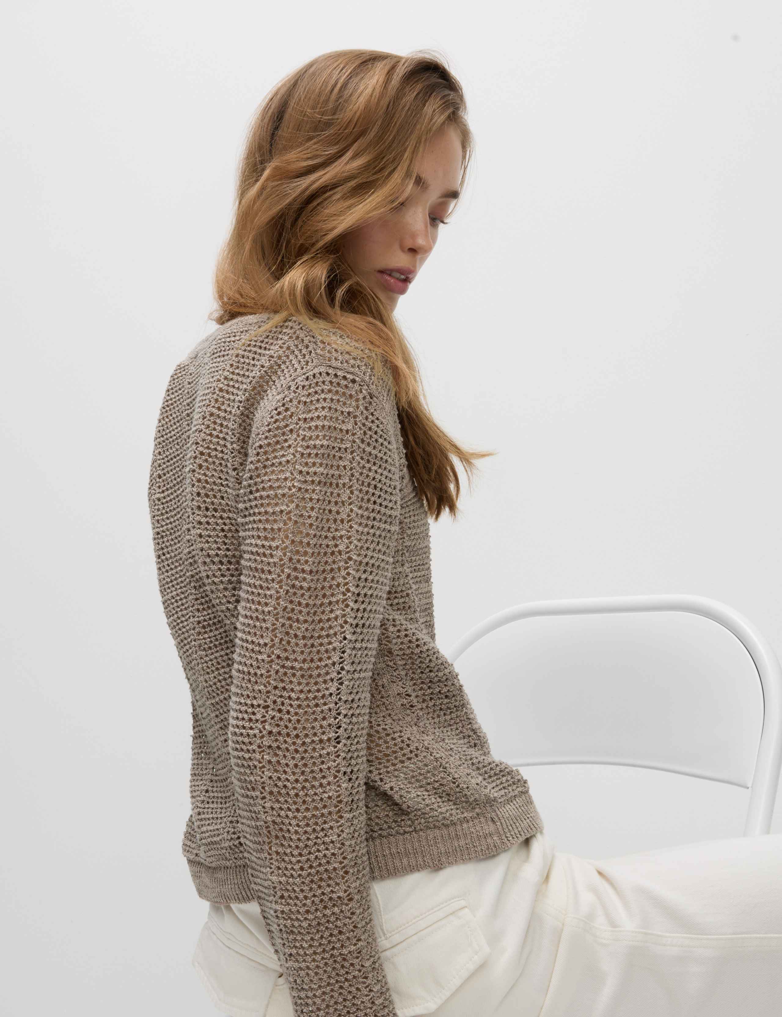 Cotton Rich Open Stitch Cropped Cardigan 4 of 6