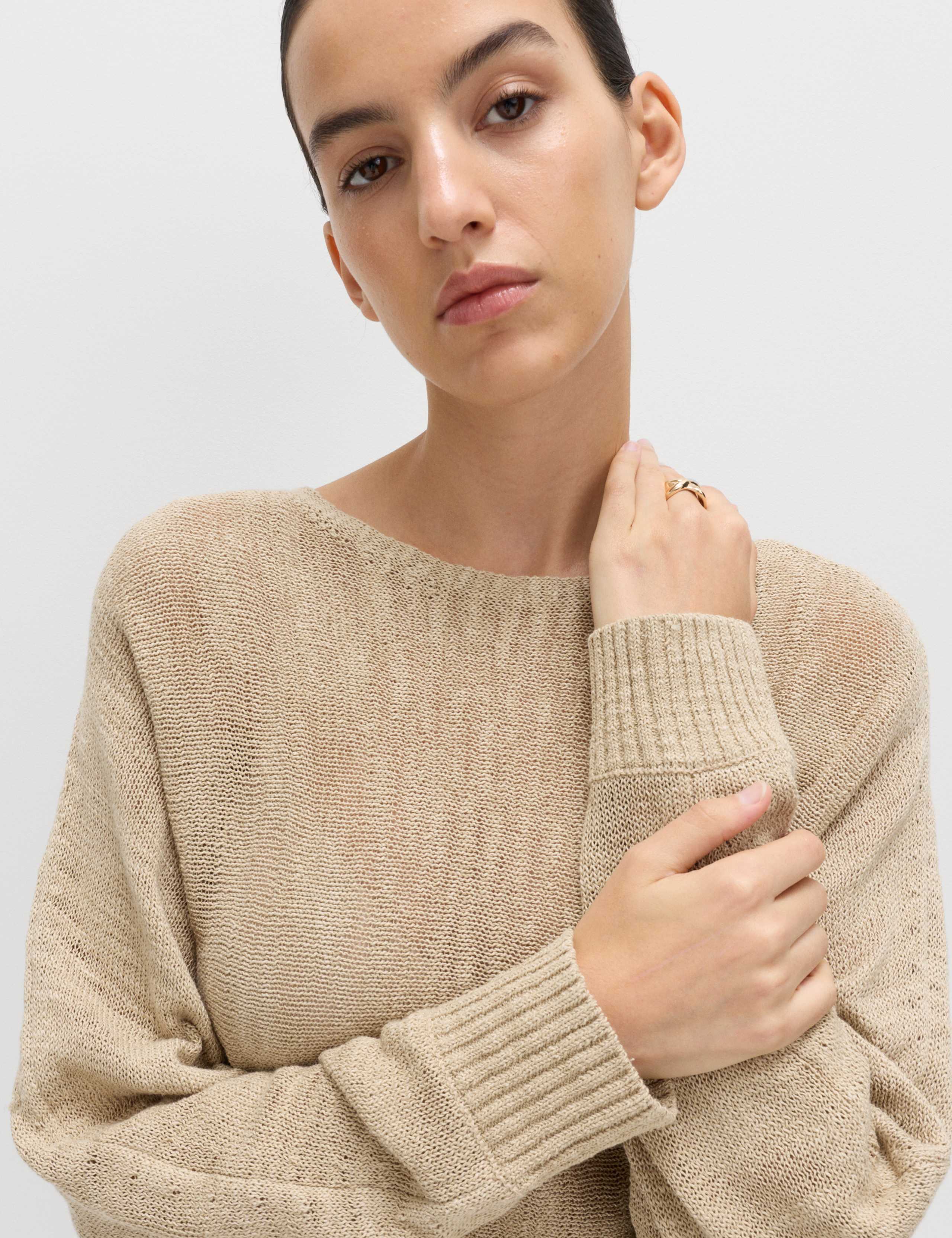 Cotton Rich Textured Slash Neck Relaxed Jumper 3 of 5