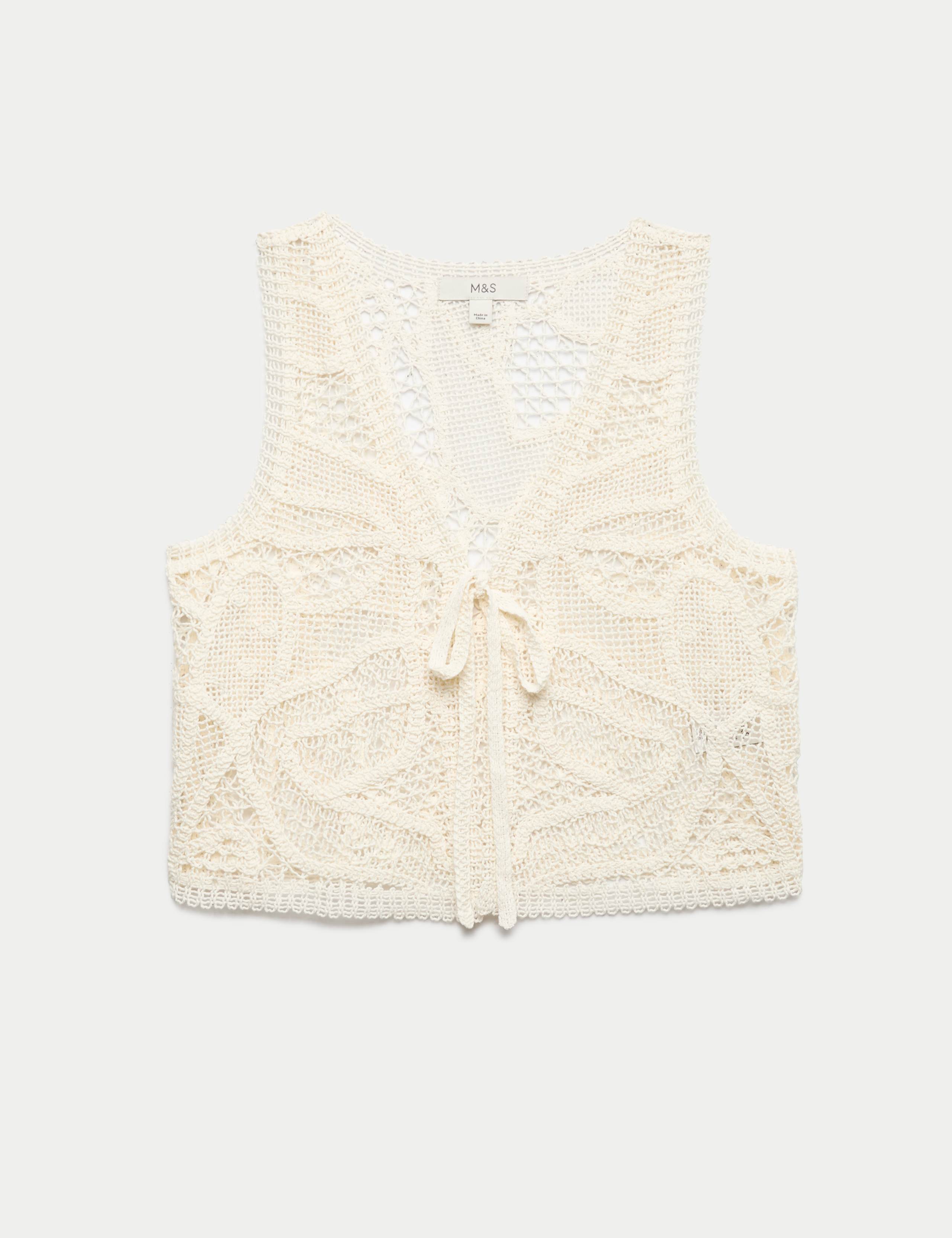 Crochet-Style Cropped Knitted Waistcoat 1 of 1