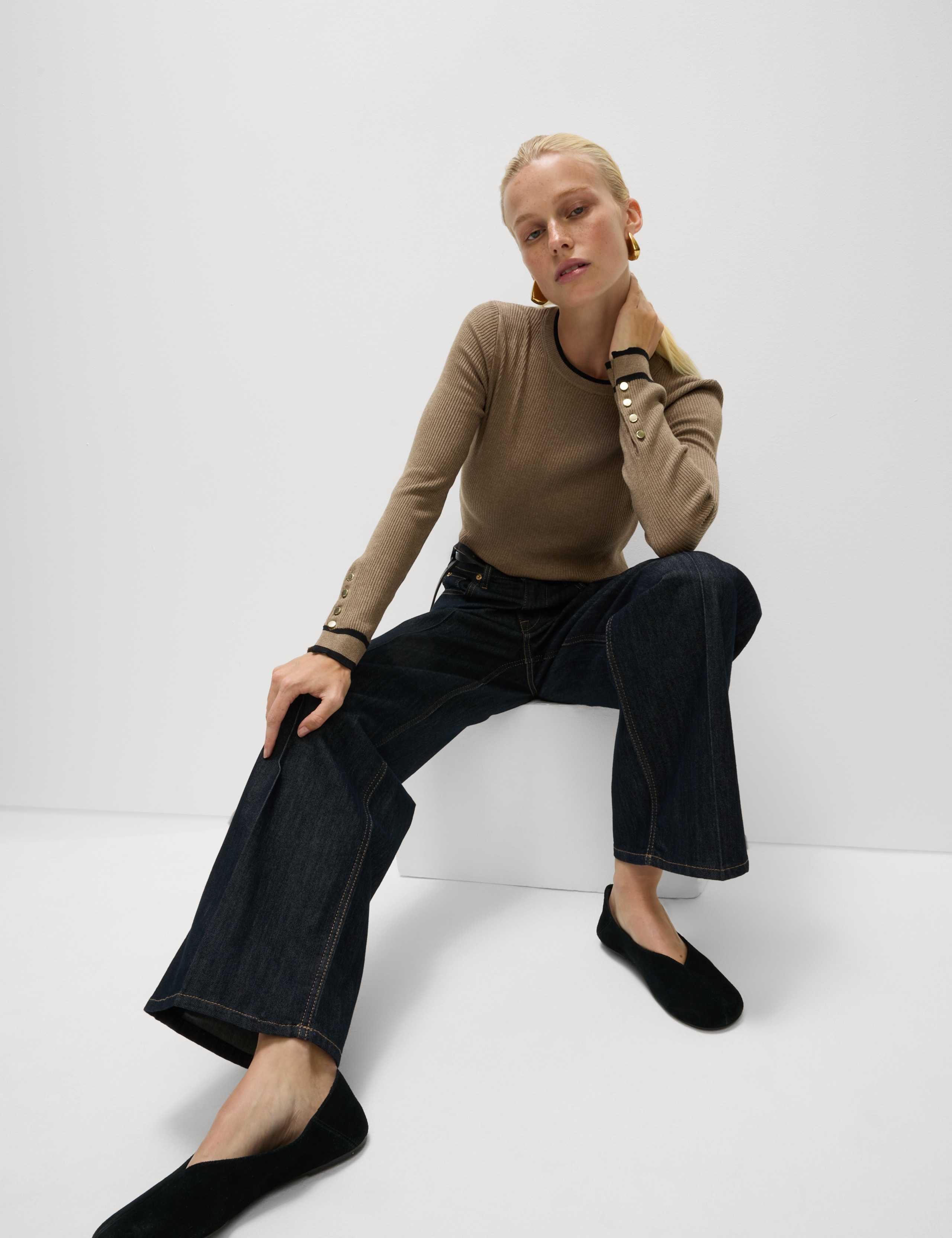 Ribbed Tipped Detail Crew Neck Jumper 3 of 7