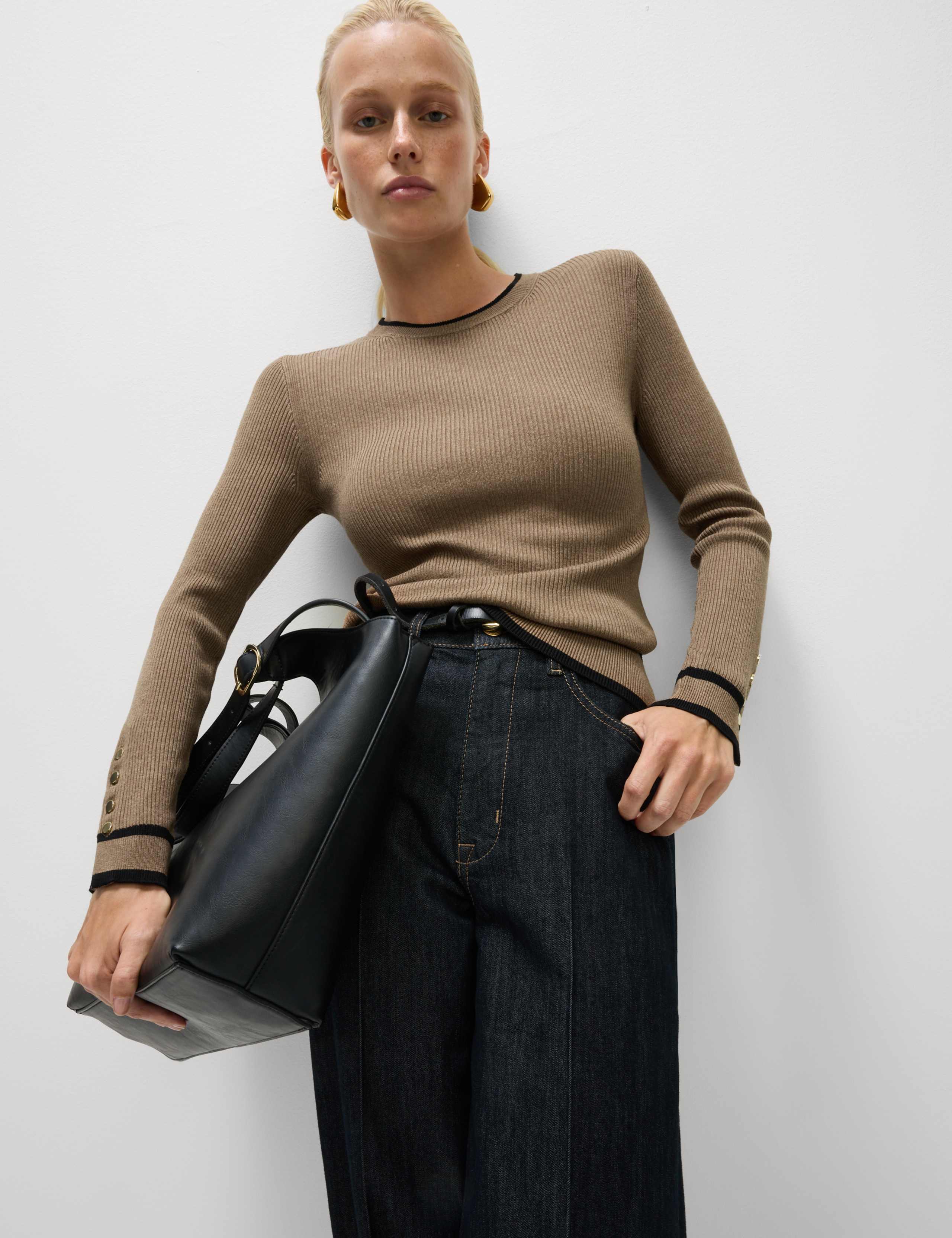 Ribbed Tipped Detail Crew Neck Jumper 4 of 7