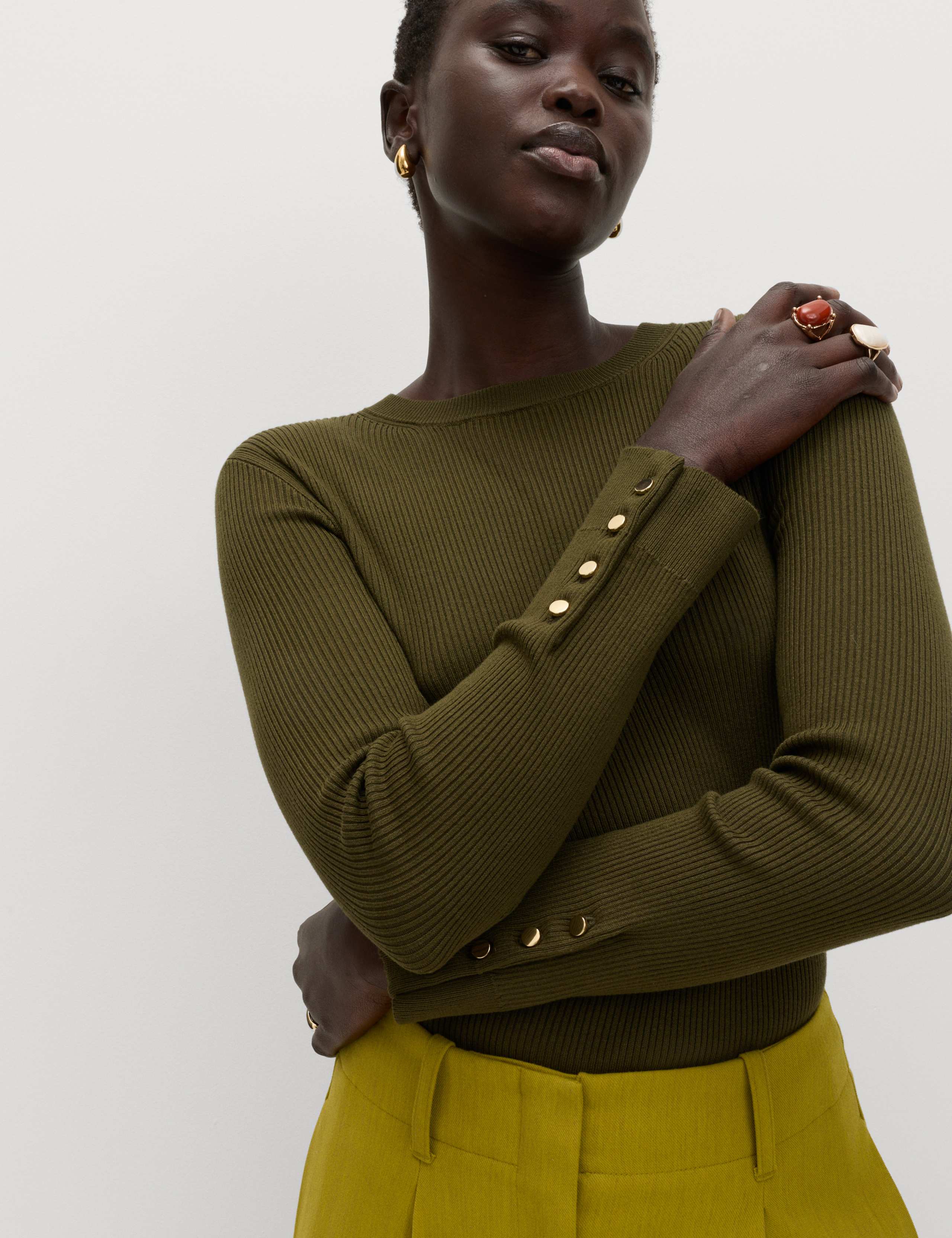 Ribbed Crew Neck Button Detail Jumper 1 of 5