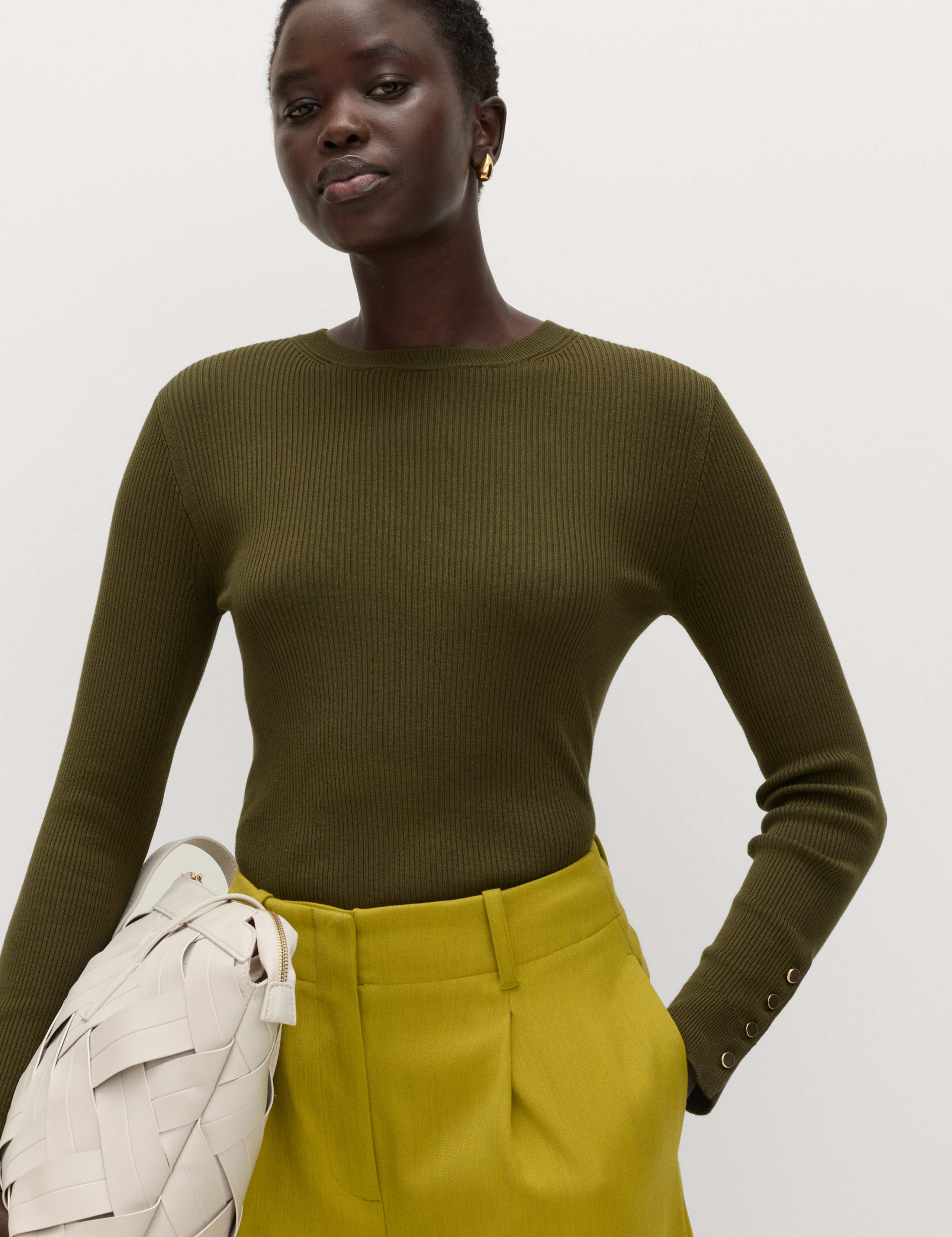 Ribbed Crew Neck Button Detail Jumper 4 of 5