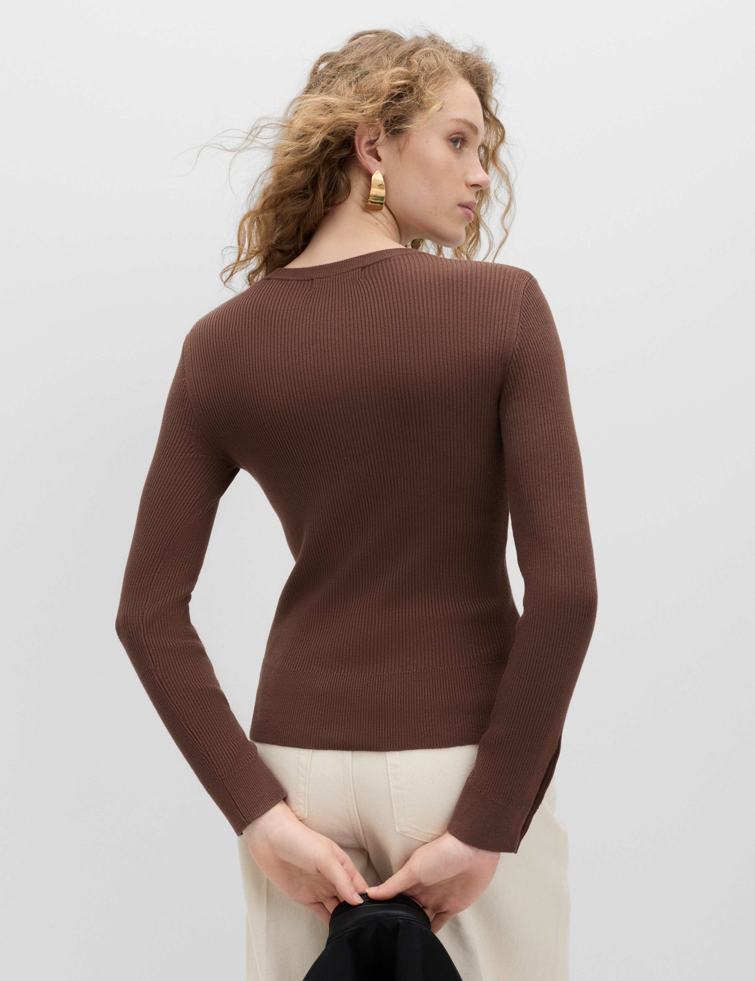 Ribbed Crew Neck Button Detail Jumper 5 of 5