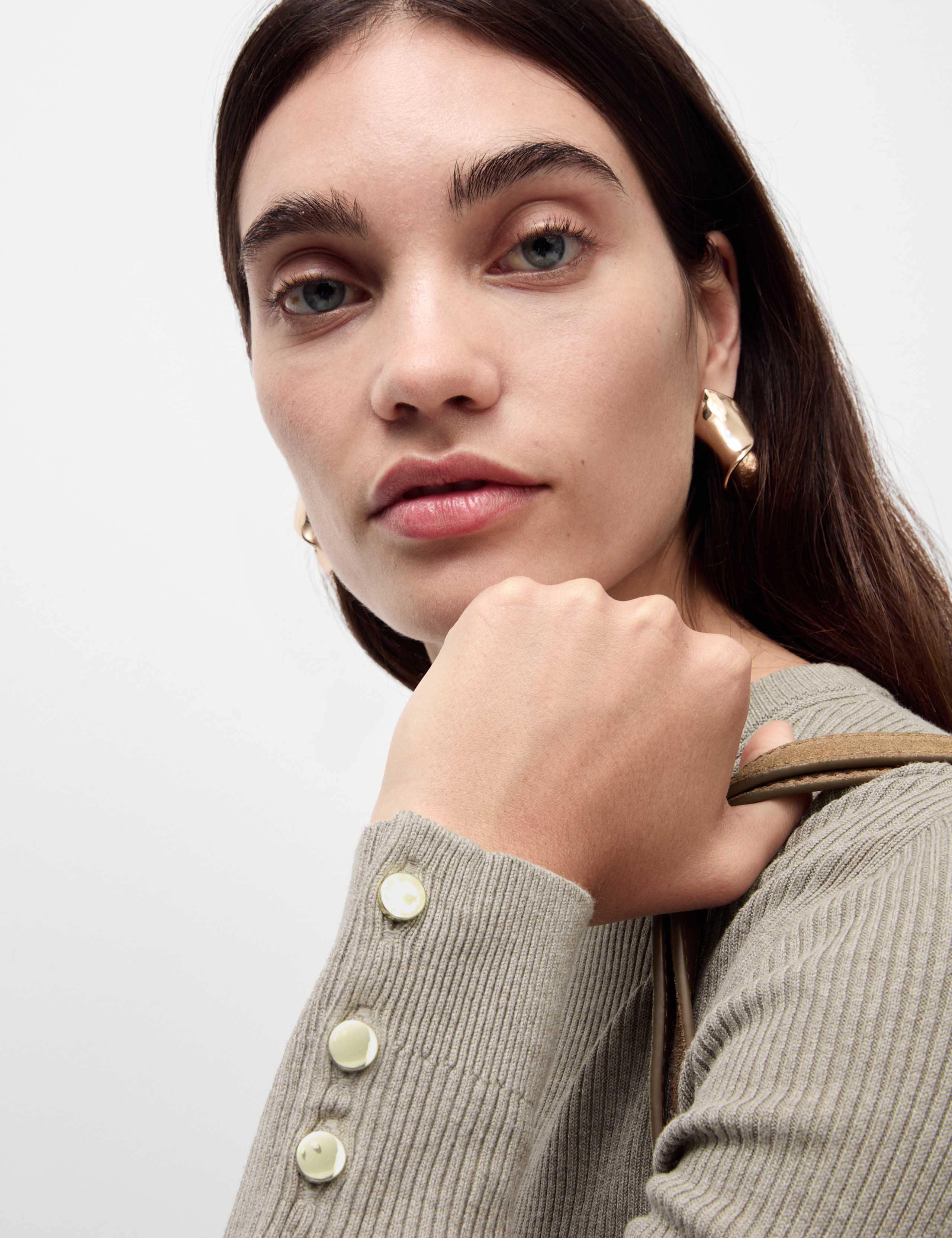 Ribbed Crew Neck Button Detail Jumper 1 of 6