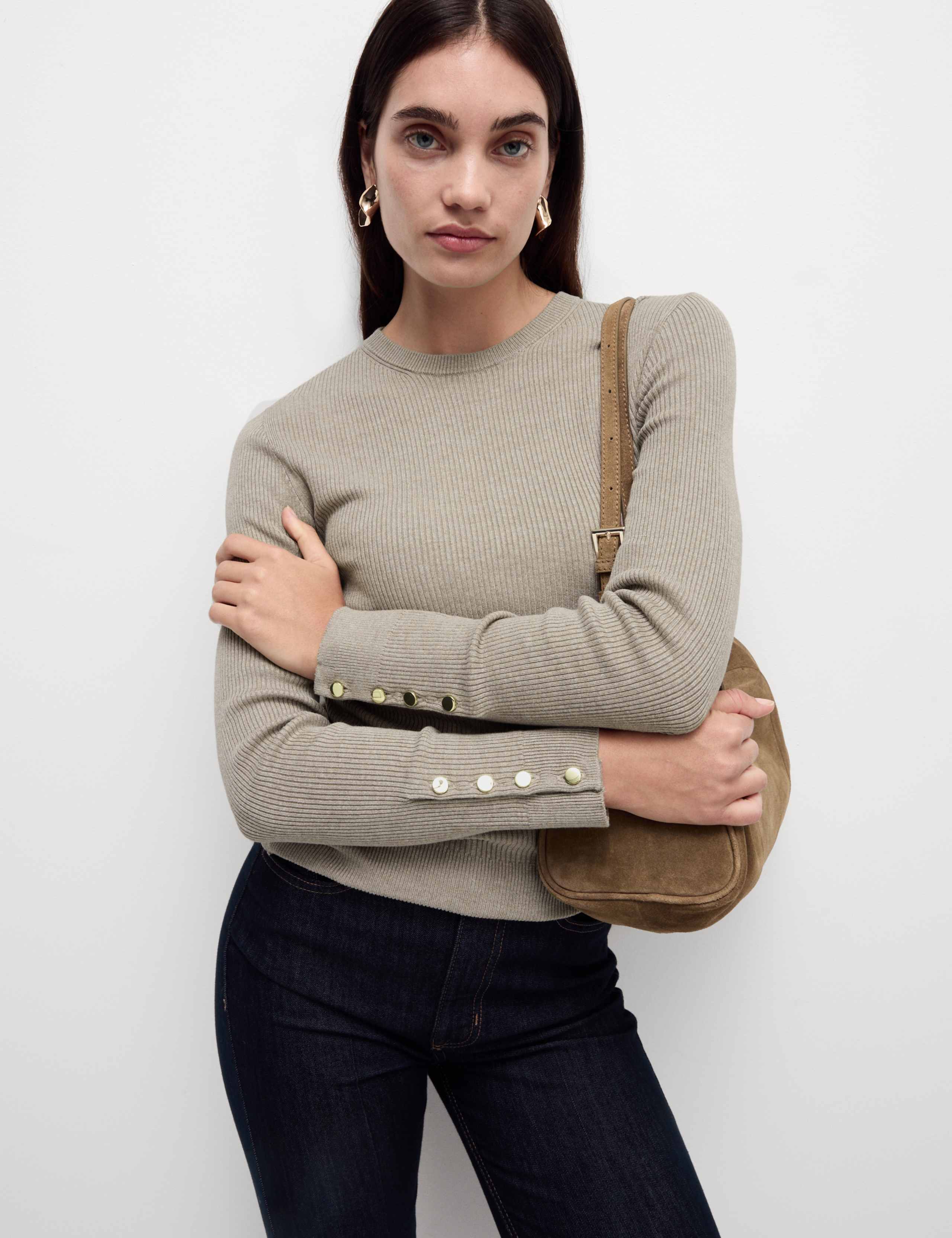 Ribbed Crew Neck Button Detail Jumper 3 of 6