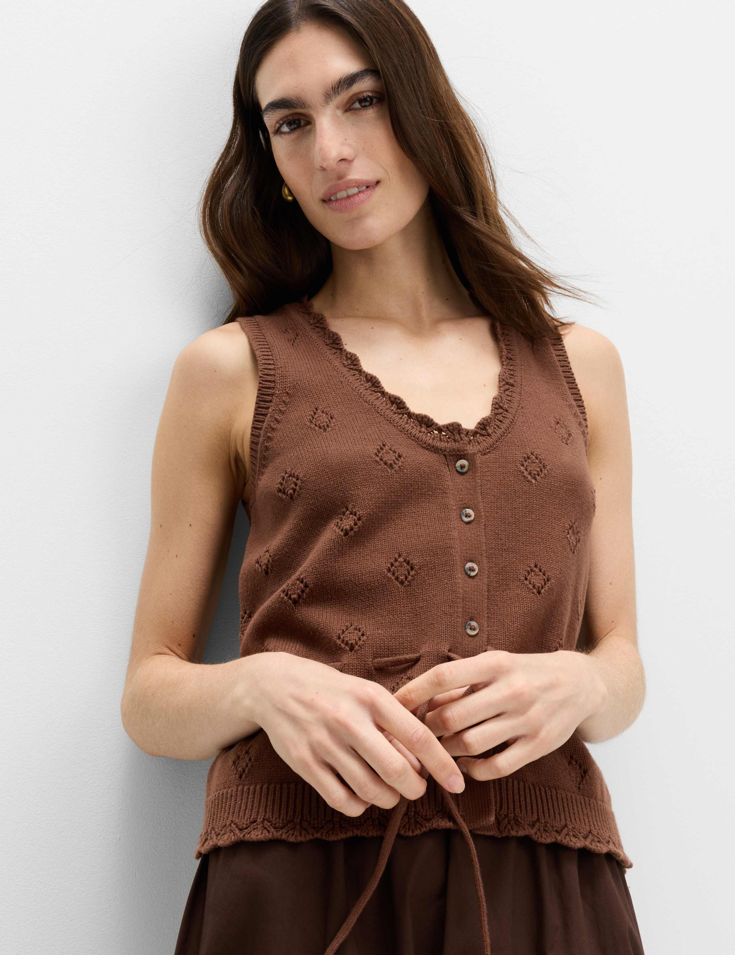 Pure Cotton Textured Cropped Knitted Vest 5 of 5