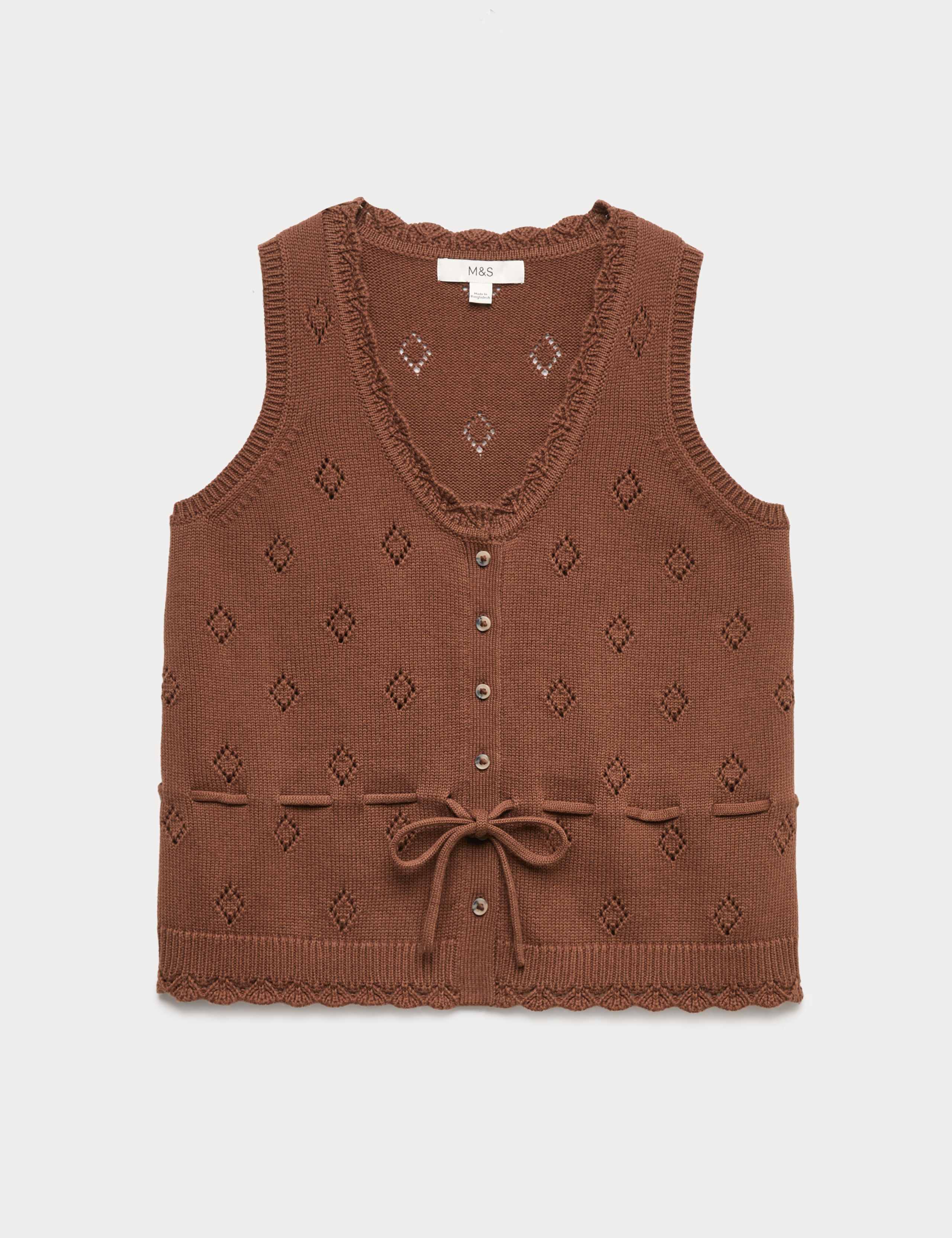 Pure Cotton Textured Cropped Knitted Vest 2 of 5