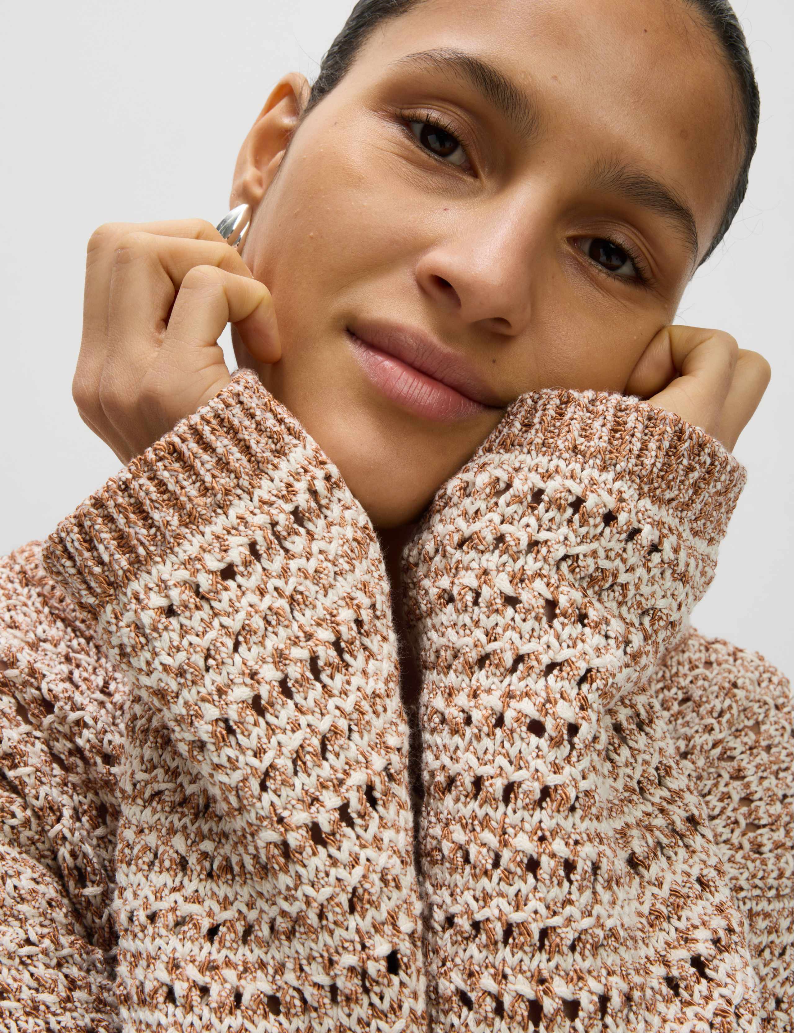 Textured Crew Neck Jumper with Cotton 1 of 5