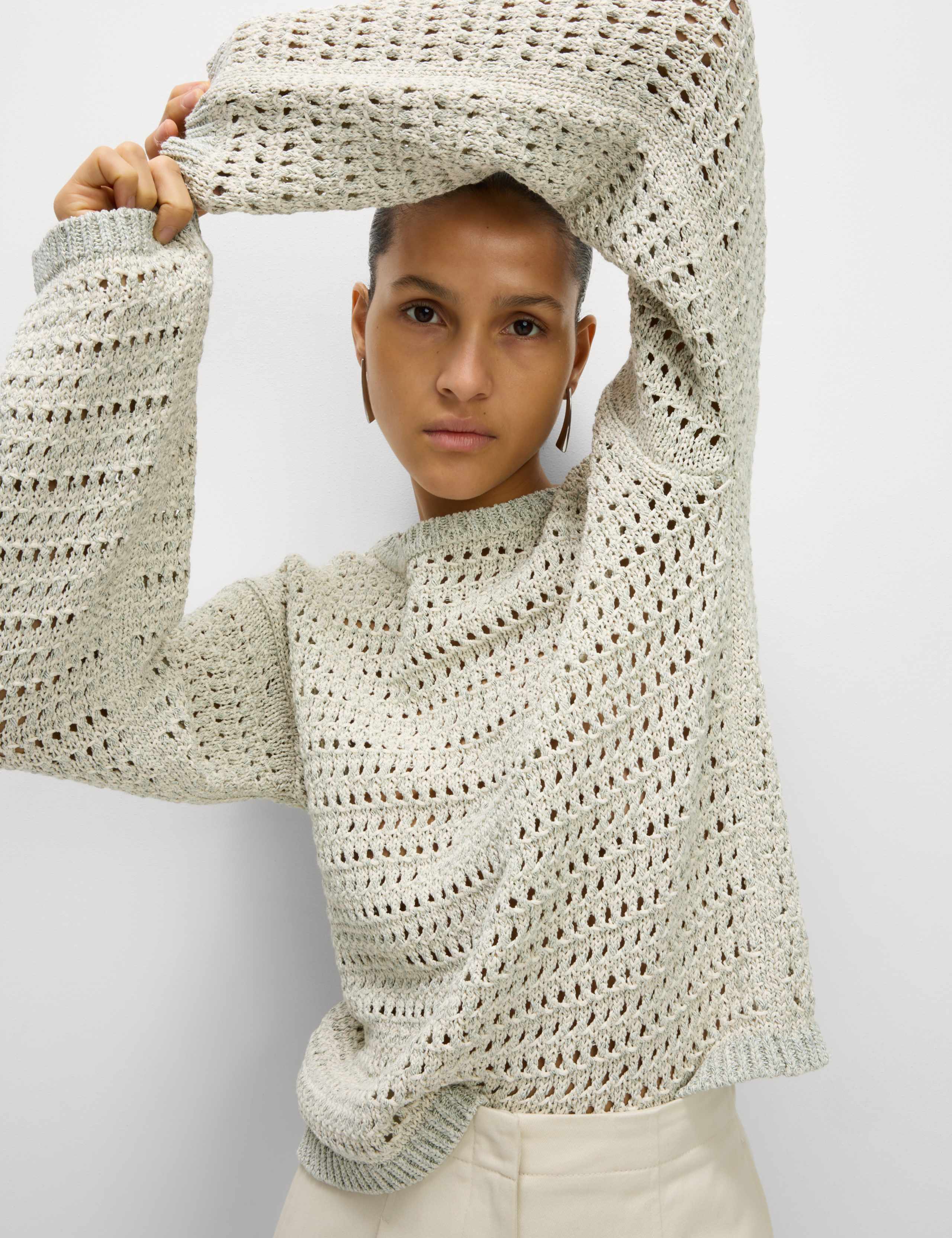 Textured Crew Neck Jumper with Cotton 1 of 6