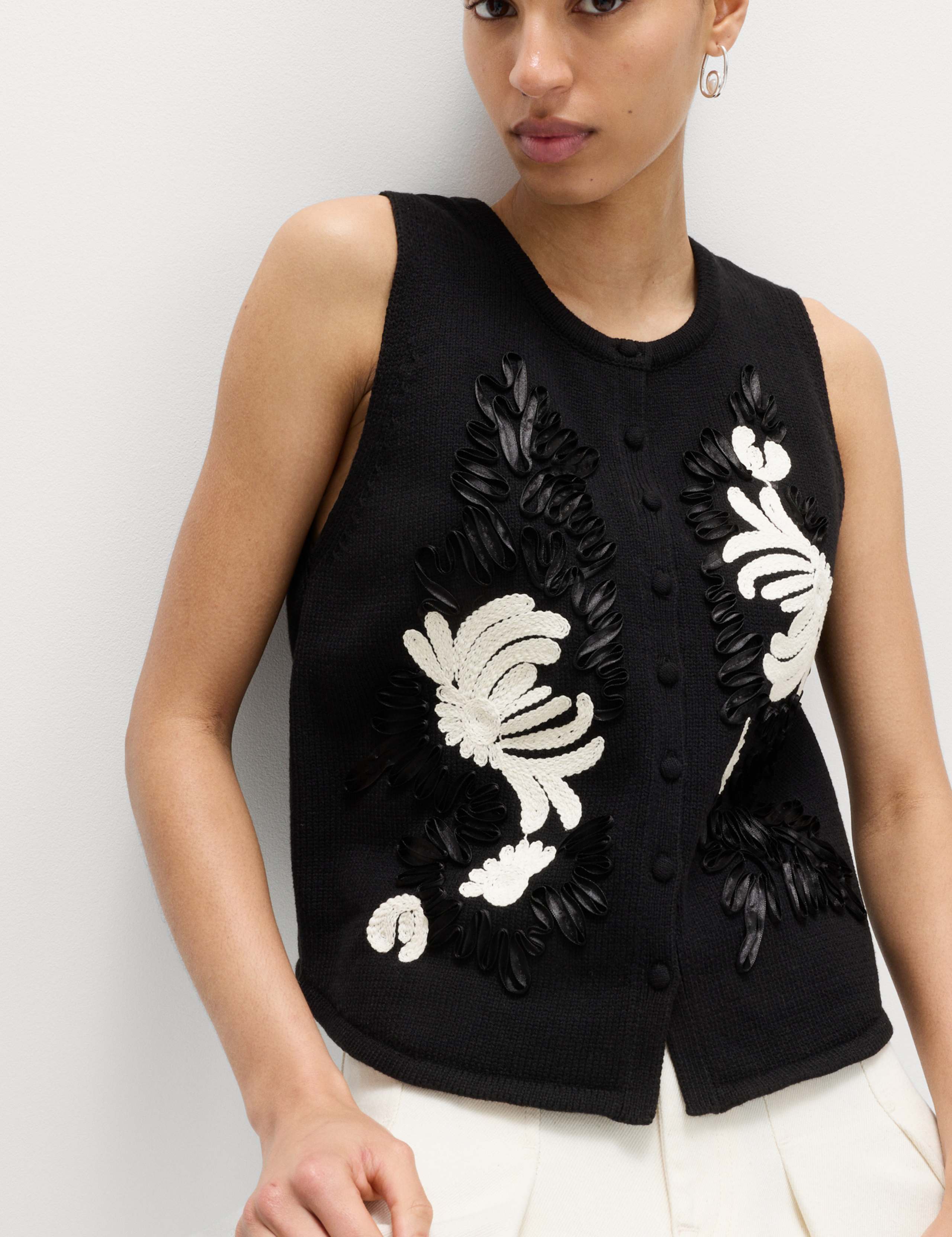 Cotton Rich Embroidered Knitted Waiscoat 4 of 5