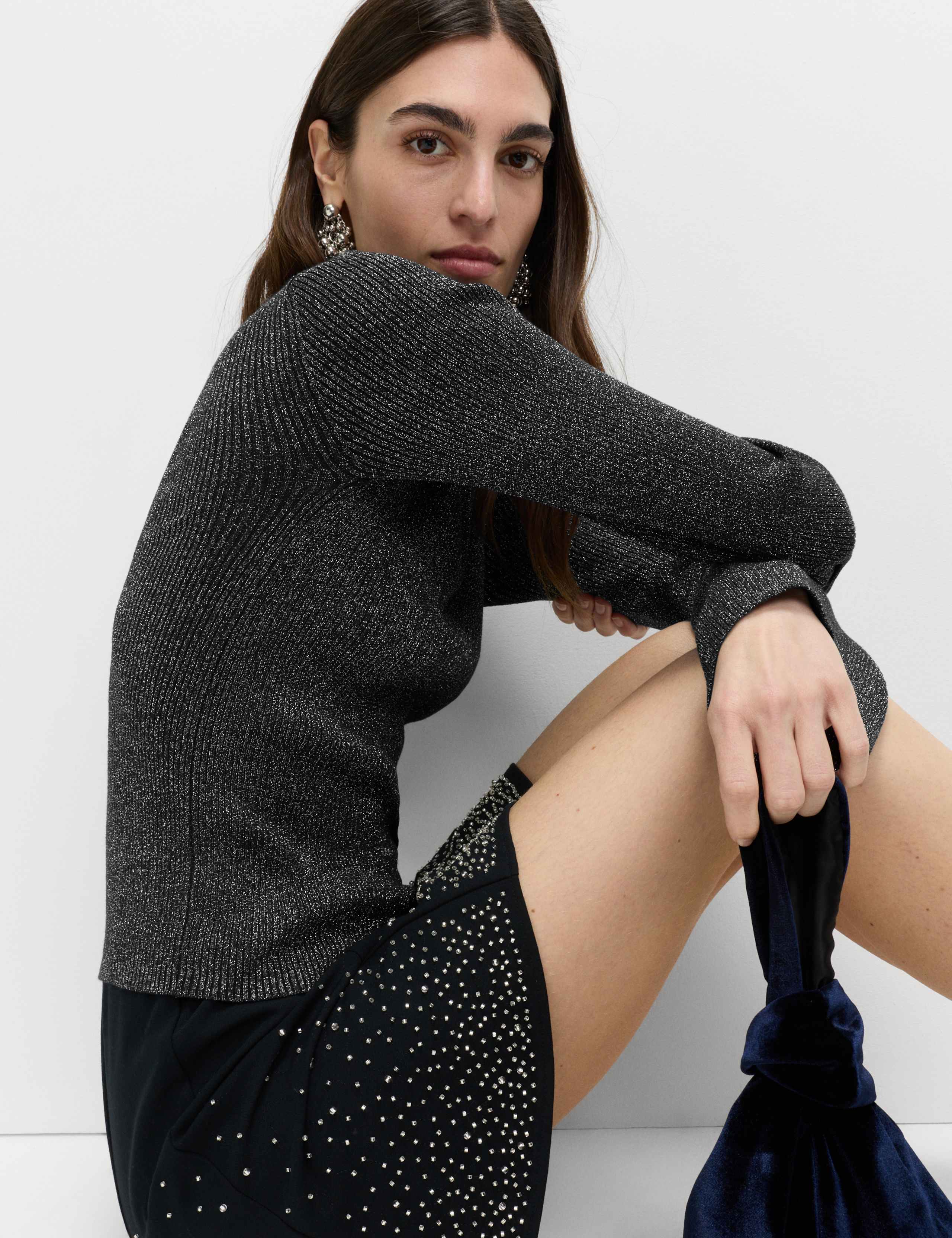 Sparkly Flute Sleeve Knitted Top 1 of 5