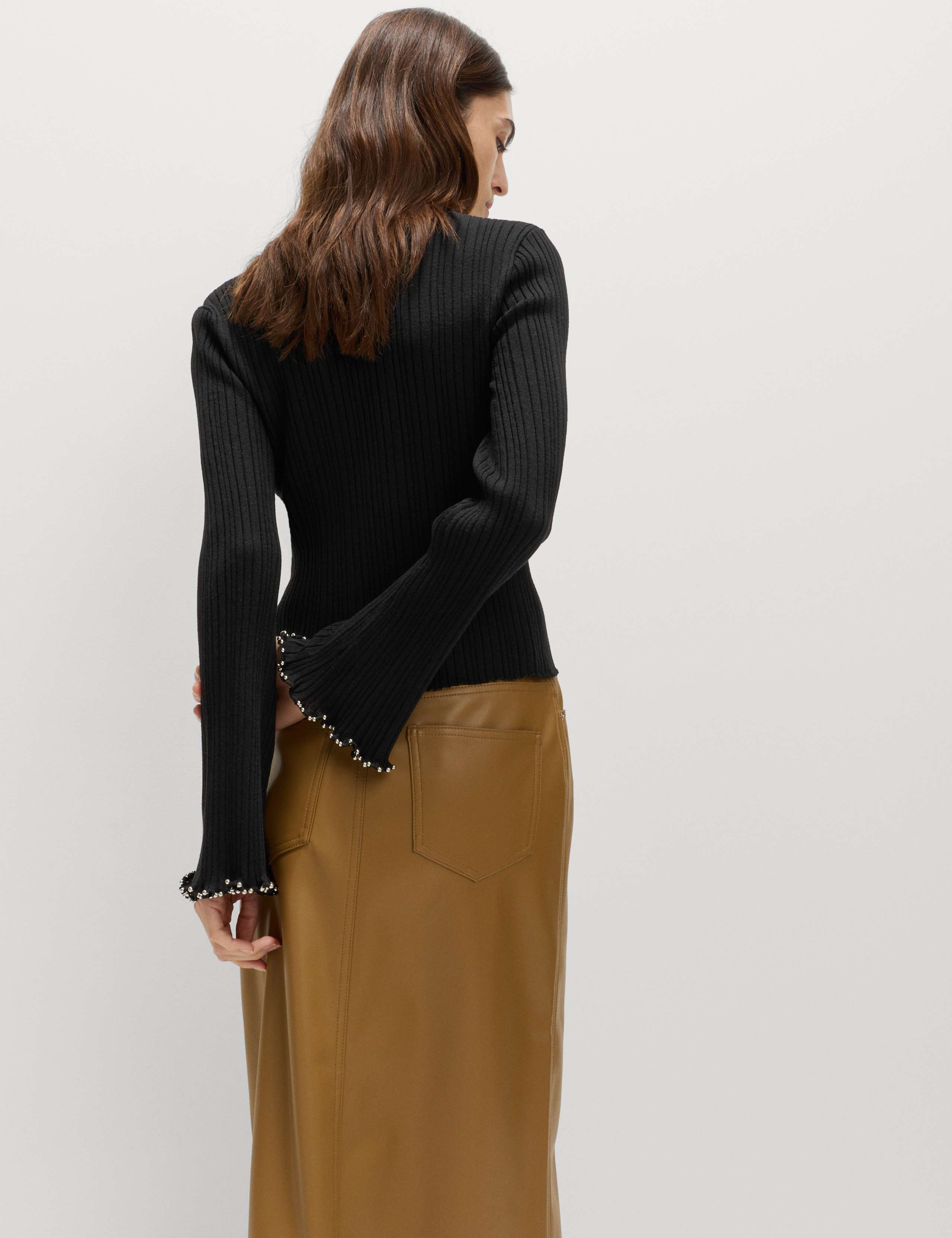 Cotton Blend Ribbed Slash Neck Fitted Cropped Knitted Top 4 of 5