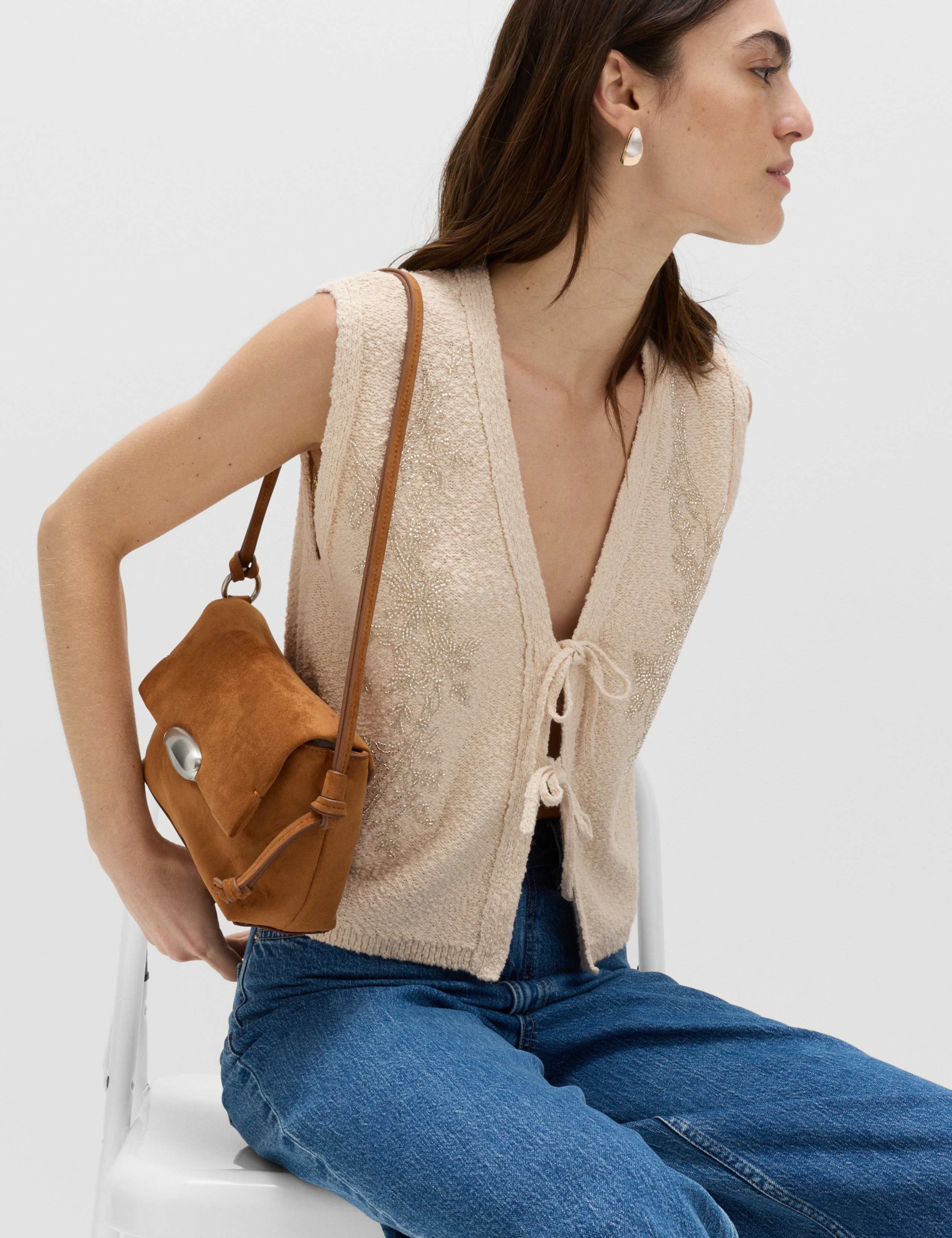 Cotton Rich Embellished Textured Cropped Waistcoat 5 of 6