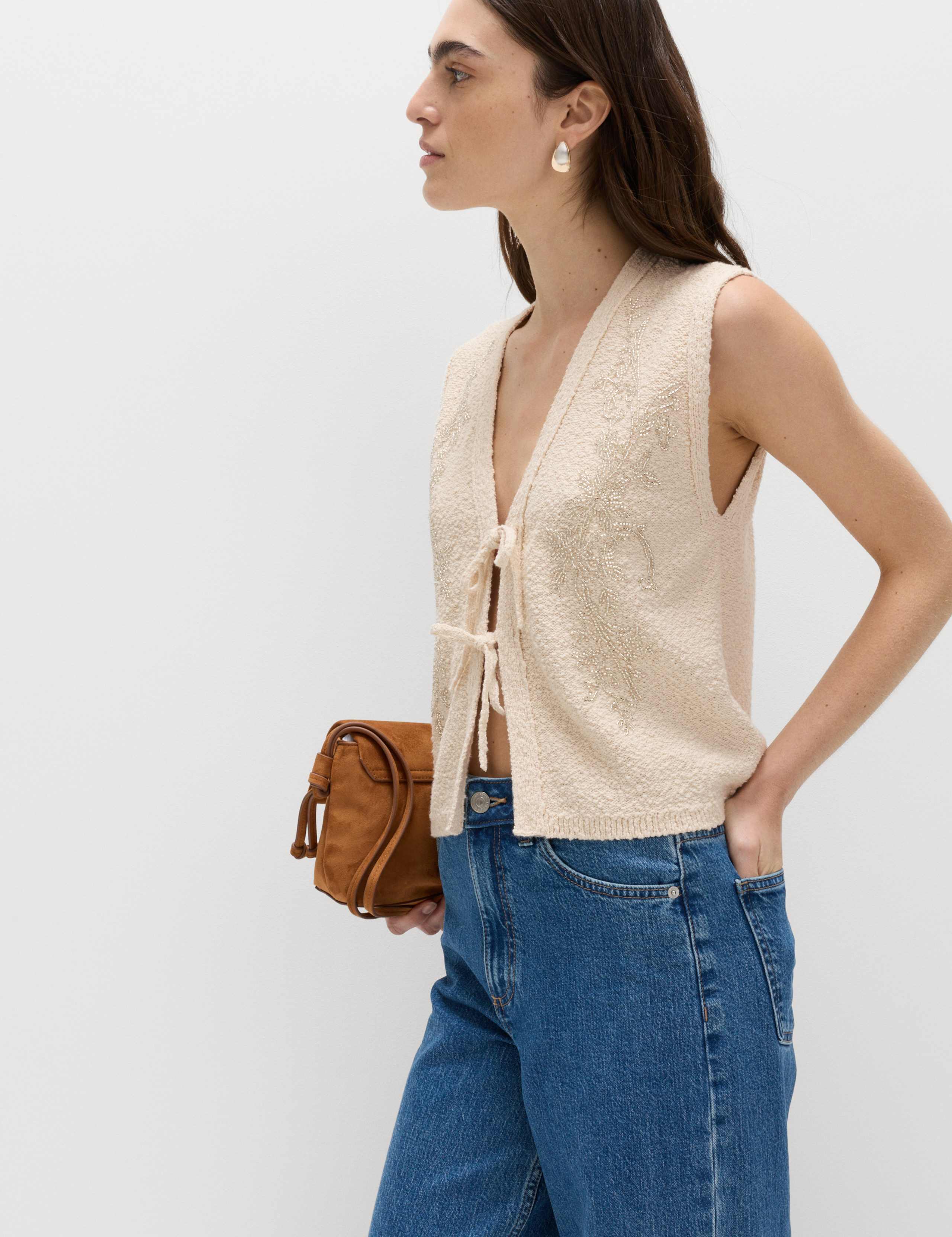 Cotton Rich Embellished Textured Cropped Waistcoat 6 of 6