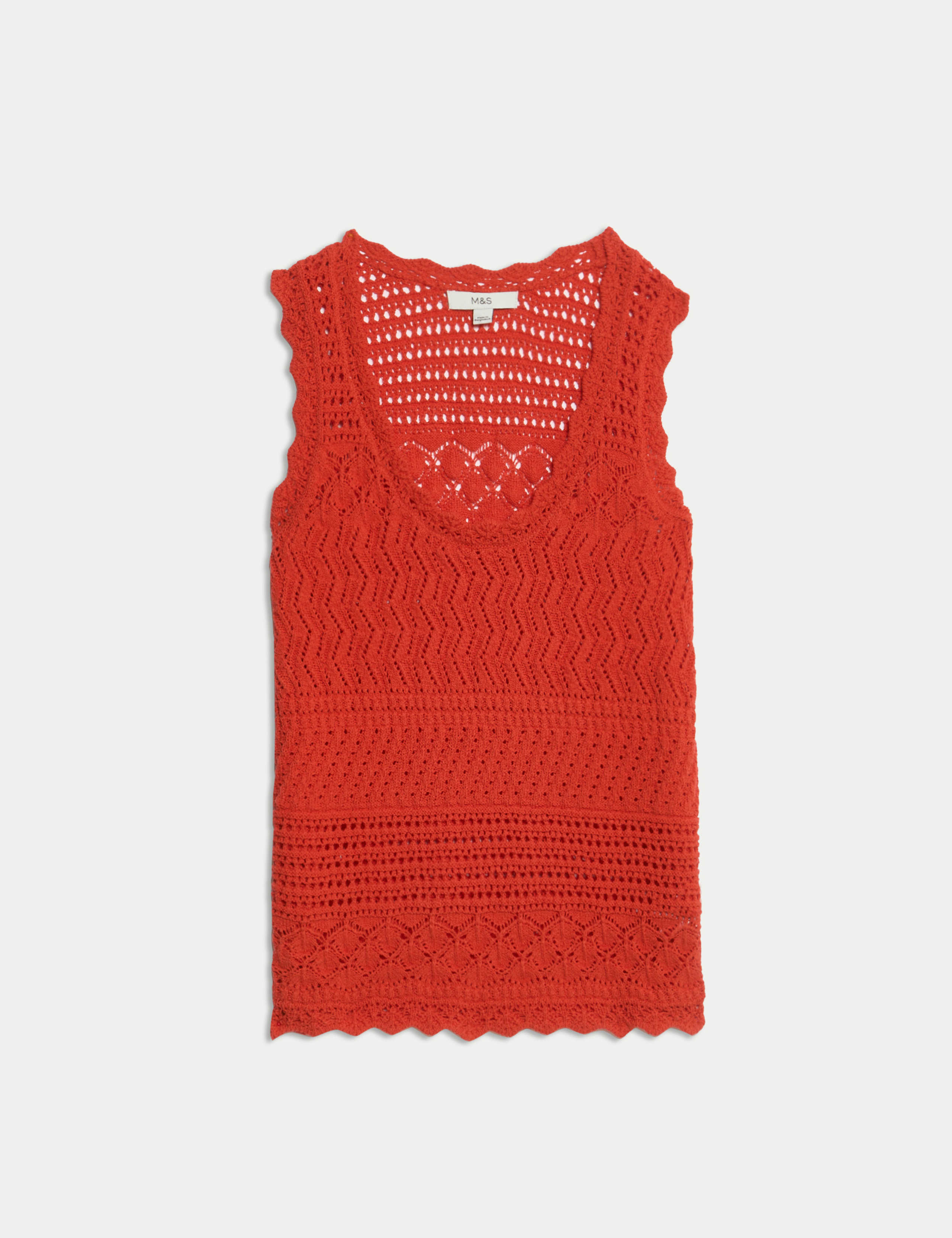 Cotton Blend Pointelle Scallop Edge Knitted Vest 2 of 6