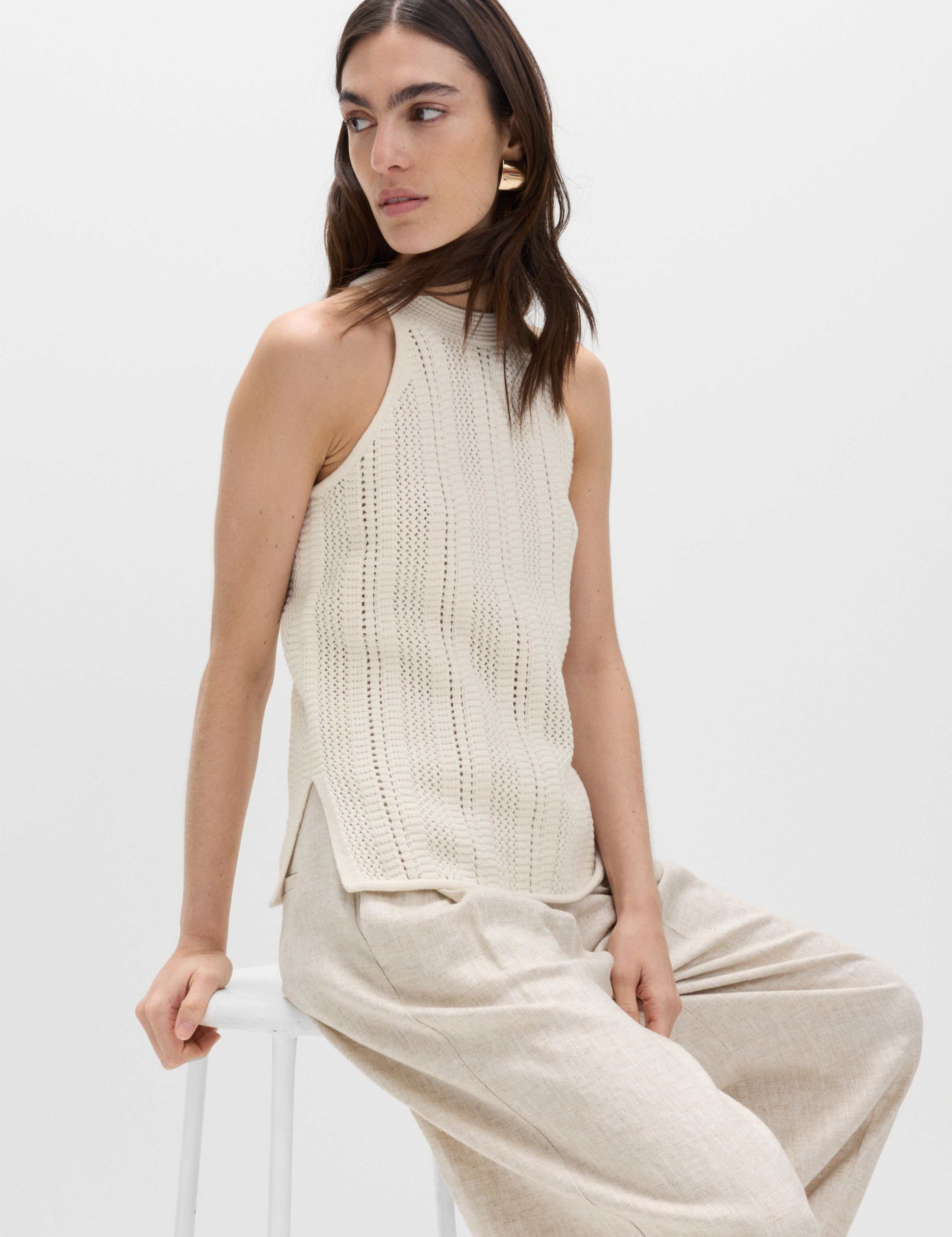 Cotton Rich Crochet Style Knitted Vest 3 of 6
