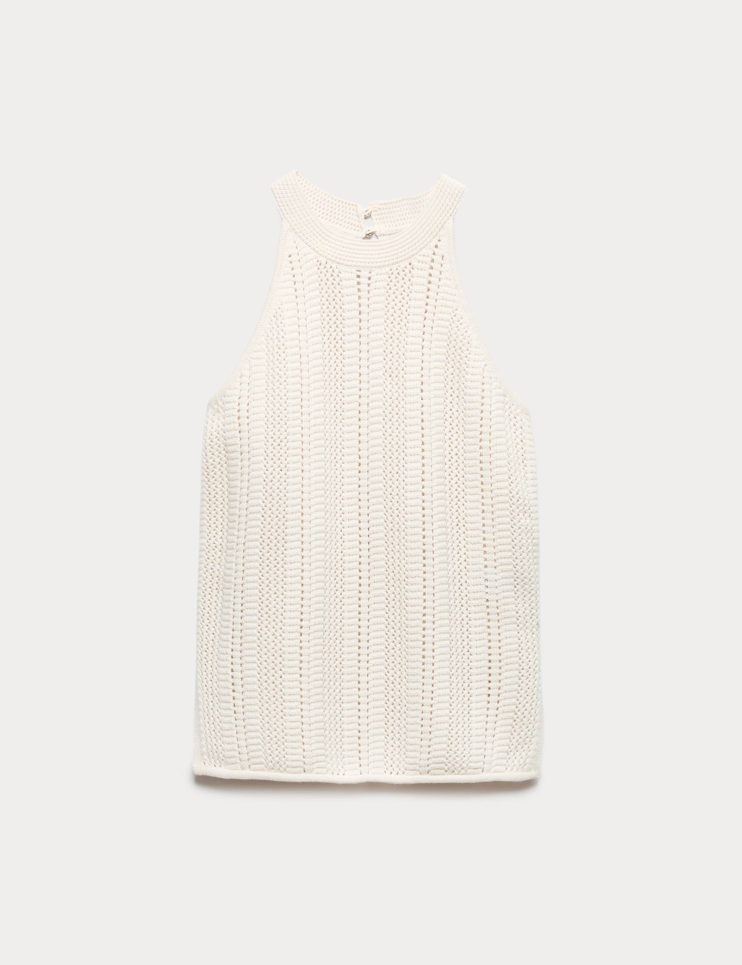 Cotton Rich Crochet Style Knitted Vest 2 of 6