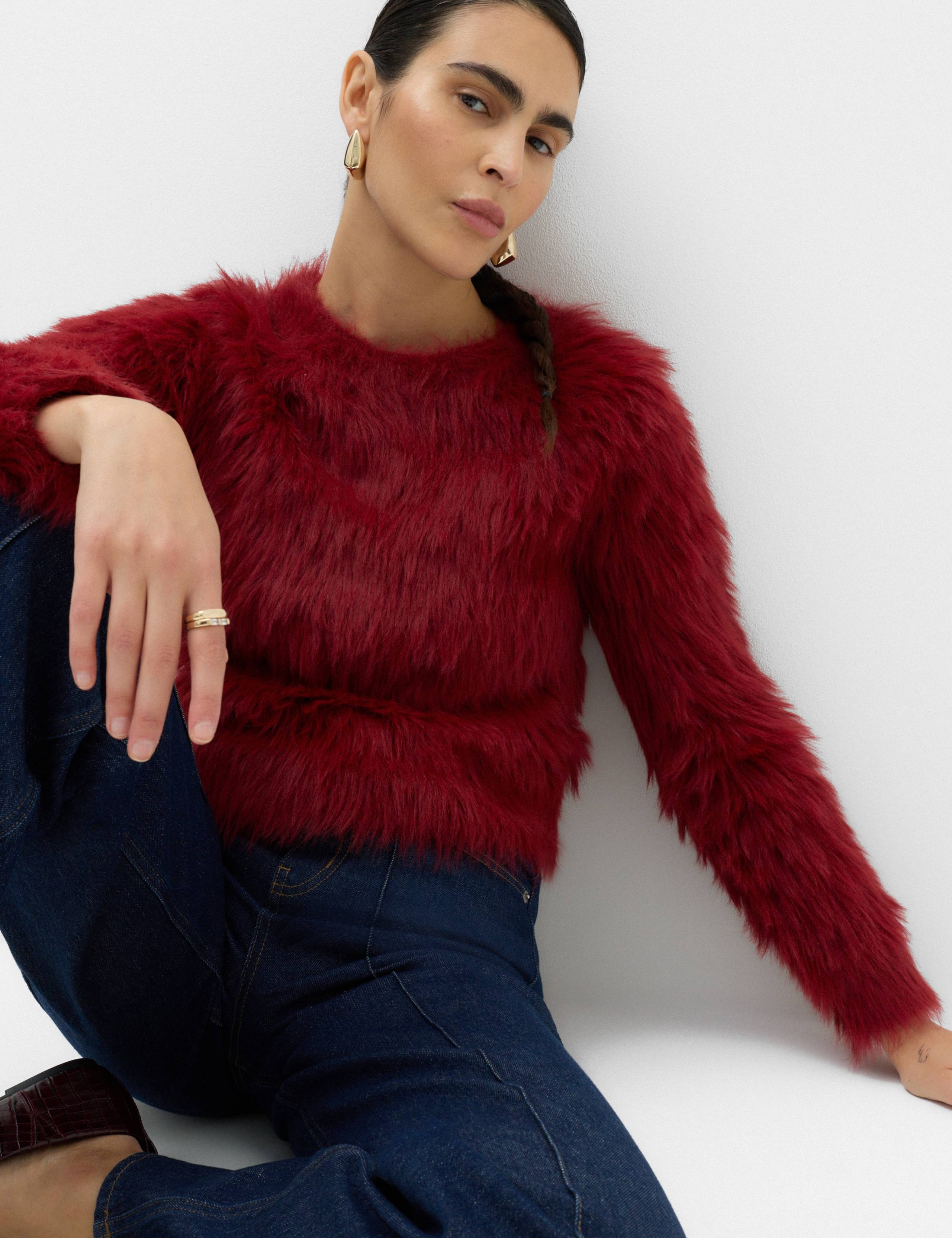 Textured Crew Neck Slim Fit Cropped Jumper 1 of 5