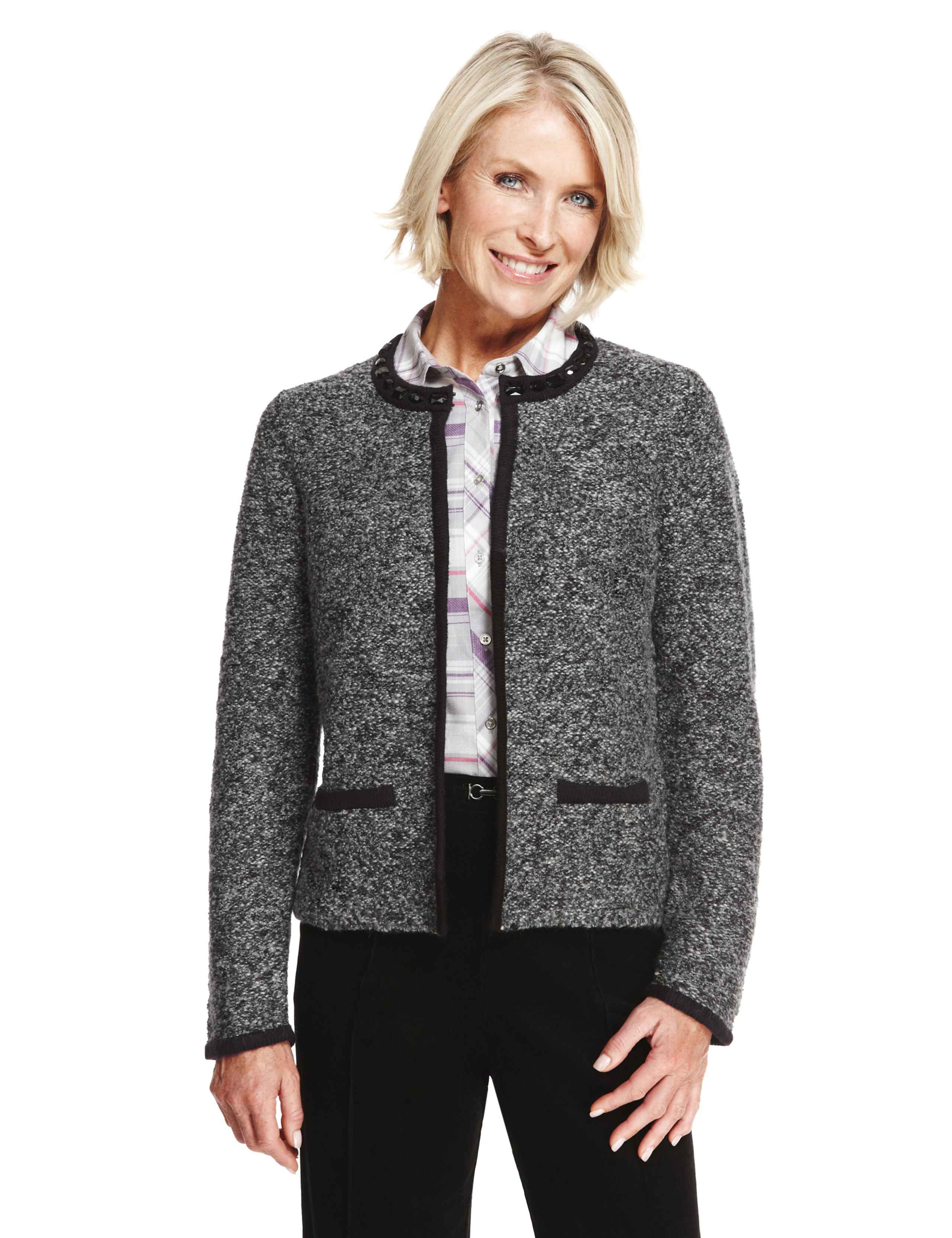 Bead Embellished Bouclé Knitted Jacket with Wool 1 of 10